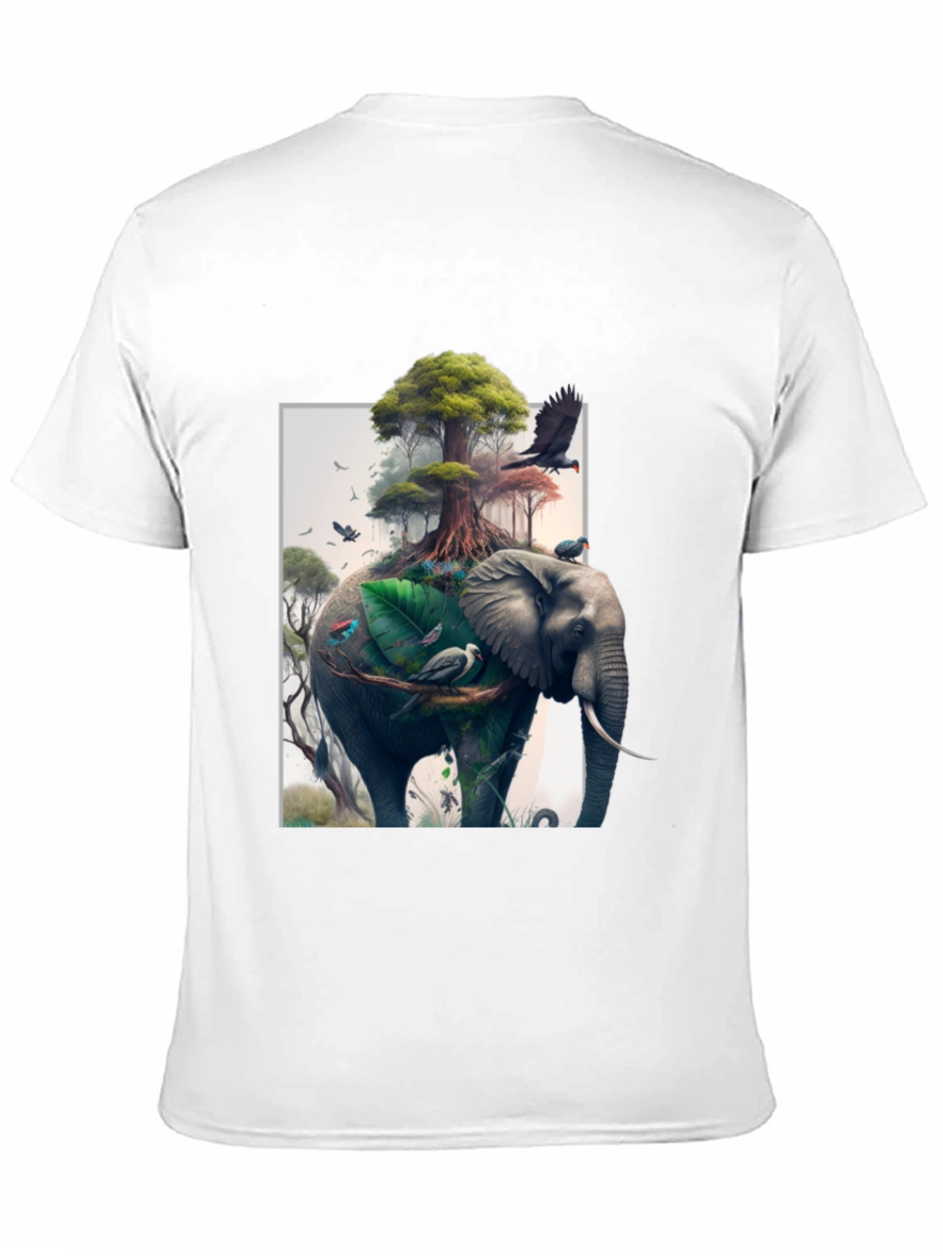 Nature Elephant Print Black T-Shirt