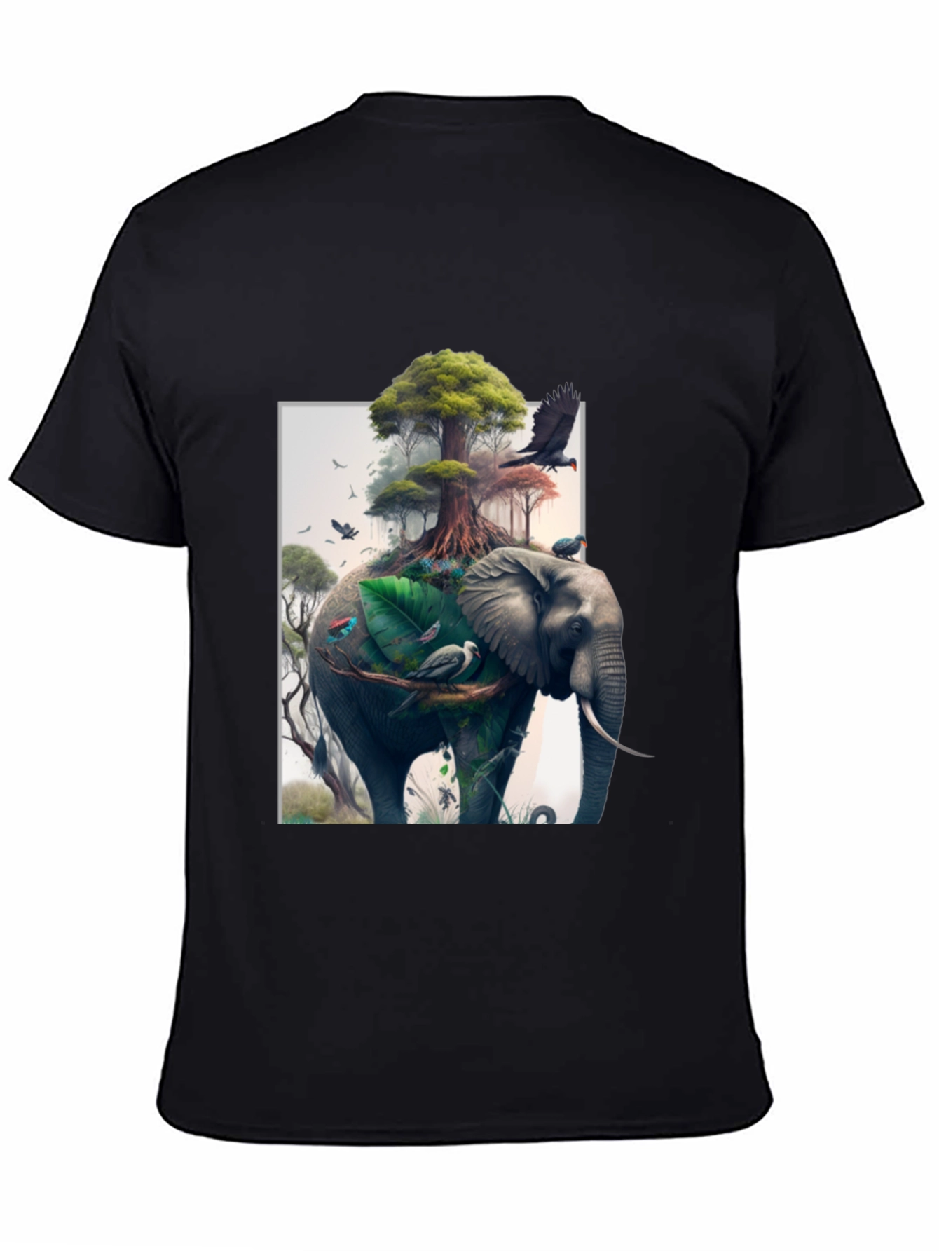 Nature Elephant Print Black T-Shirt