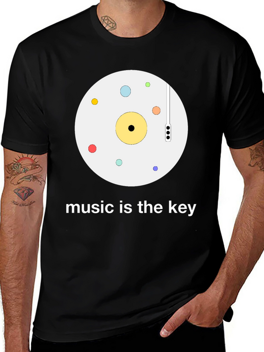 Music is the Key Graphic Tee - Trendy Black T-Shirt