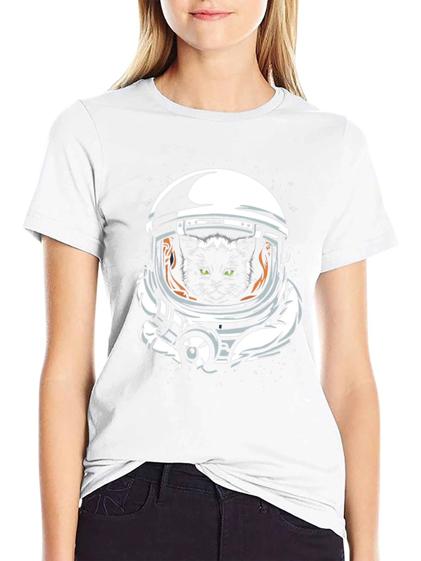 Space Cat T-Shirt - Black Crew Neck Tee