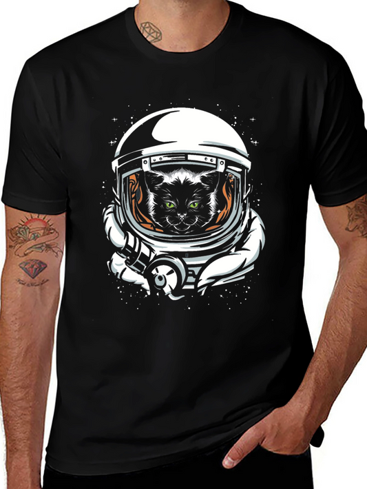 Space Cat T-Shirt - Black Crew Neck Tee