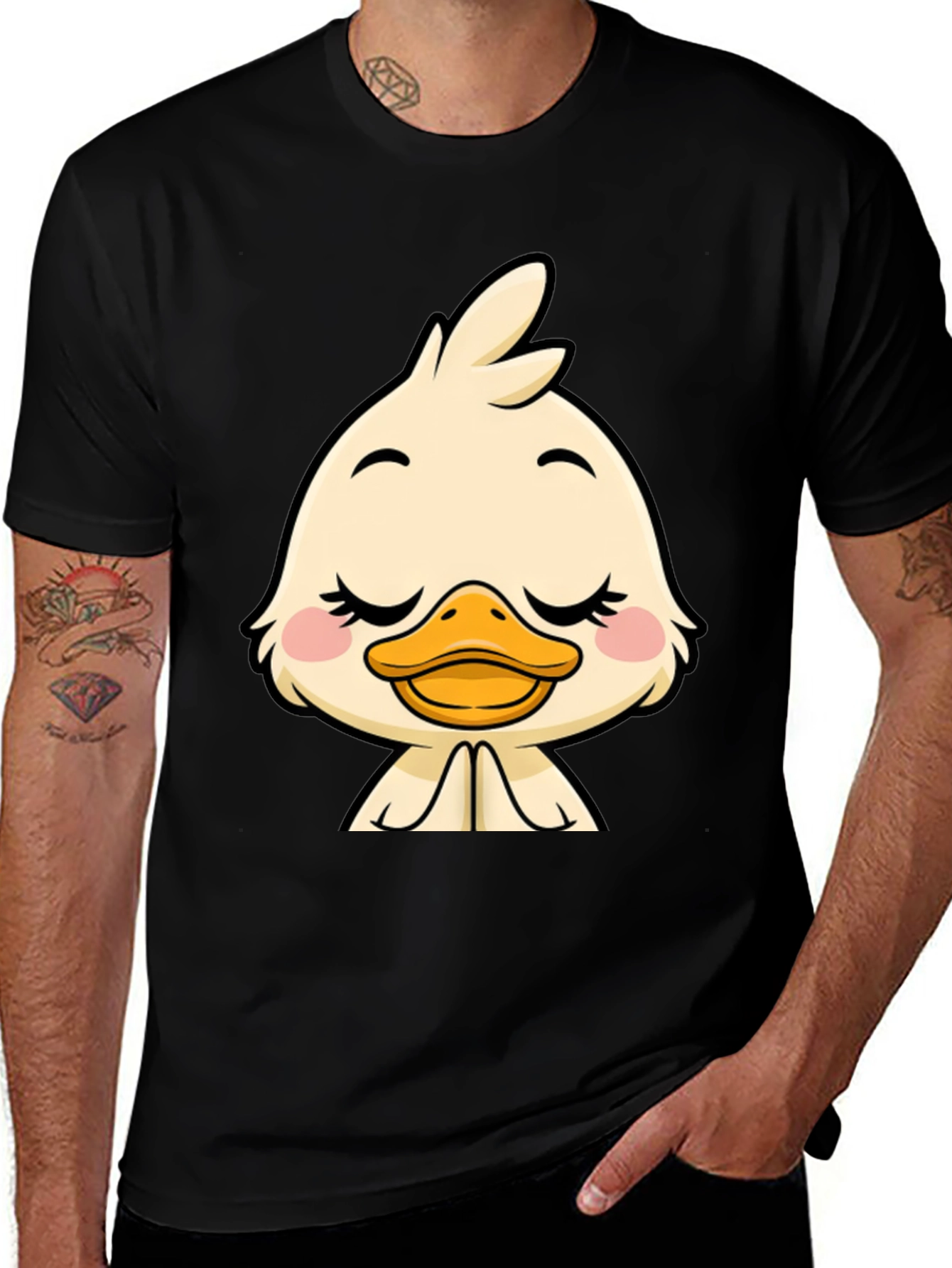 Cute Duck Graphic Black T-Shirt