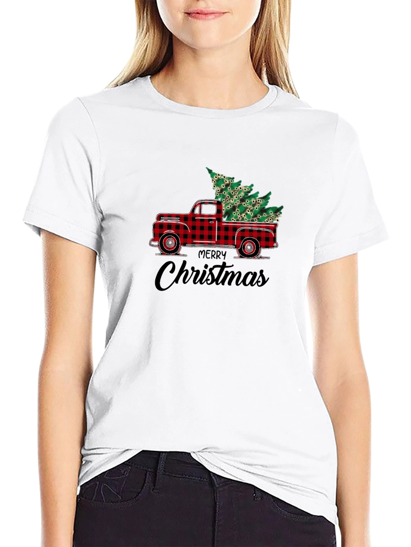 Merry Christmas Plaid Truck T-Shirt