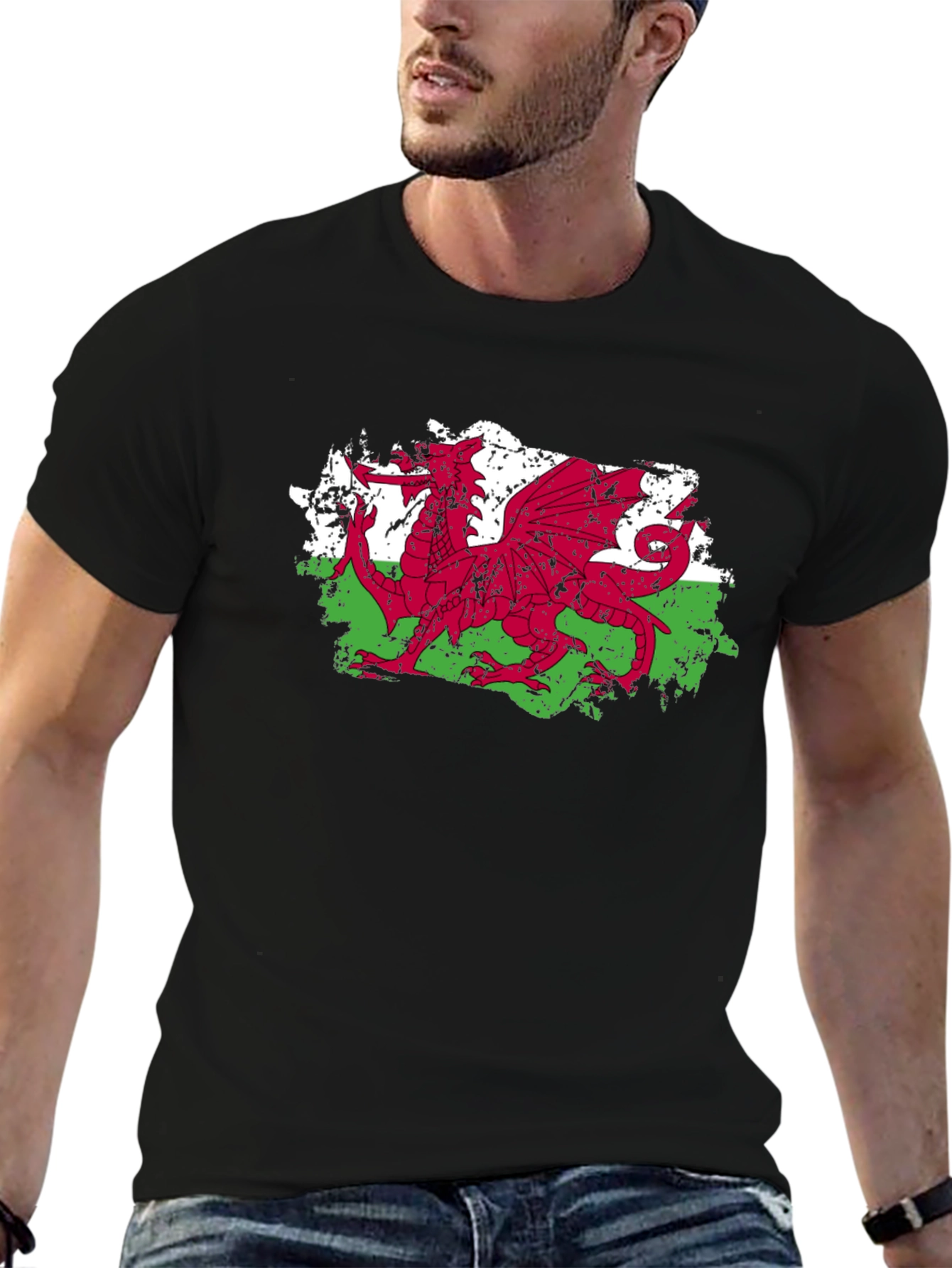 Welsh Dragon Flag Graphic Tee - Black