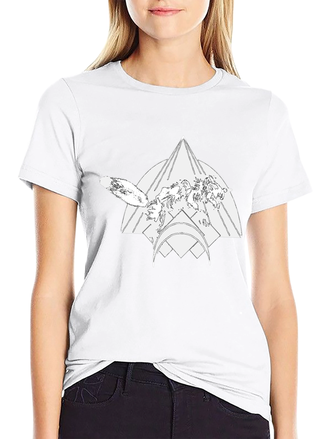 Geometric Wolf Graphic Black Tee