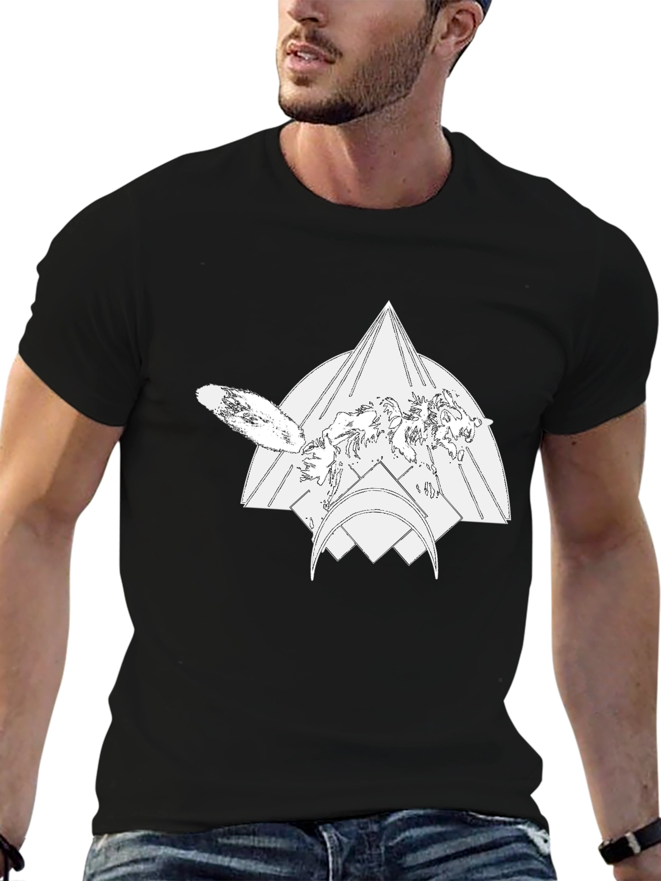 Geometric Wolf Graphic Black Tee