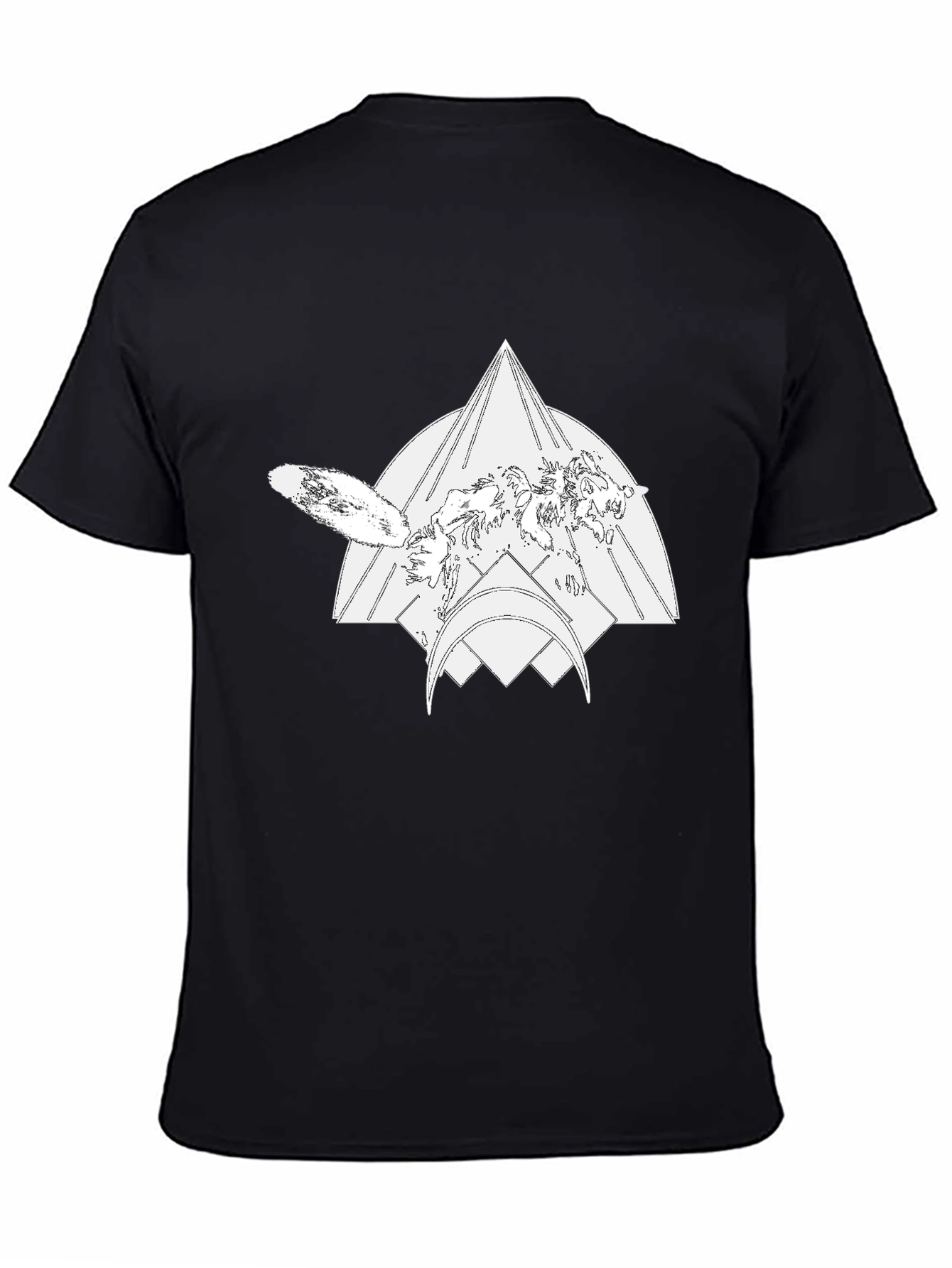 Geometric Wolf Graphic Black Tee
