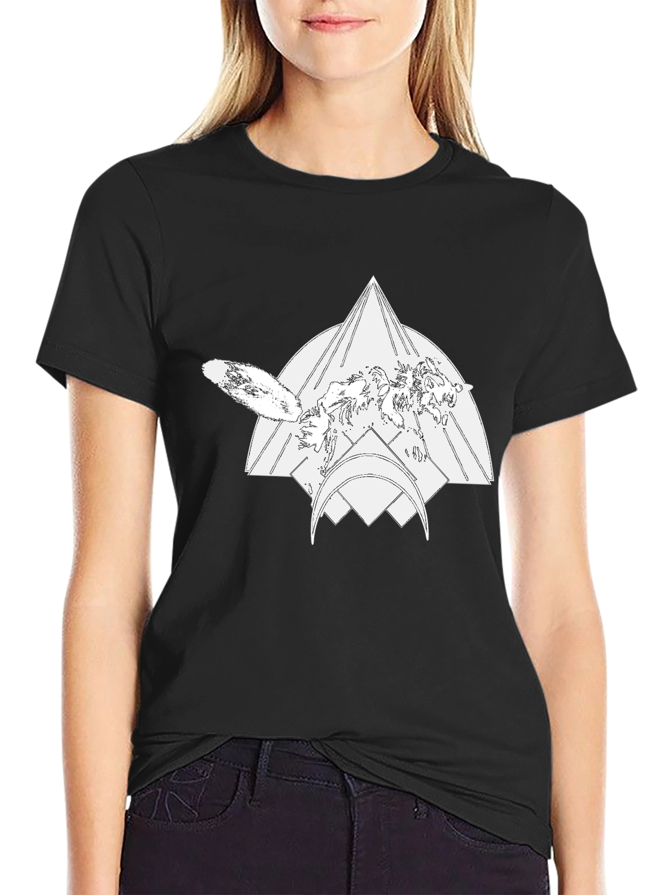 Geometric Wolf Graphic Black Tee