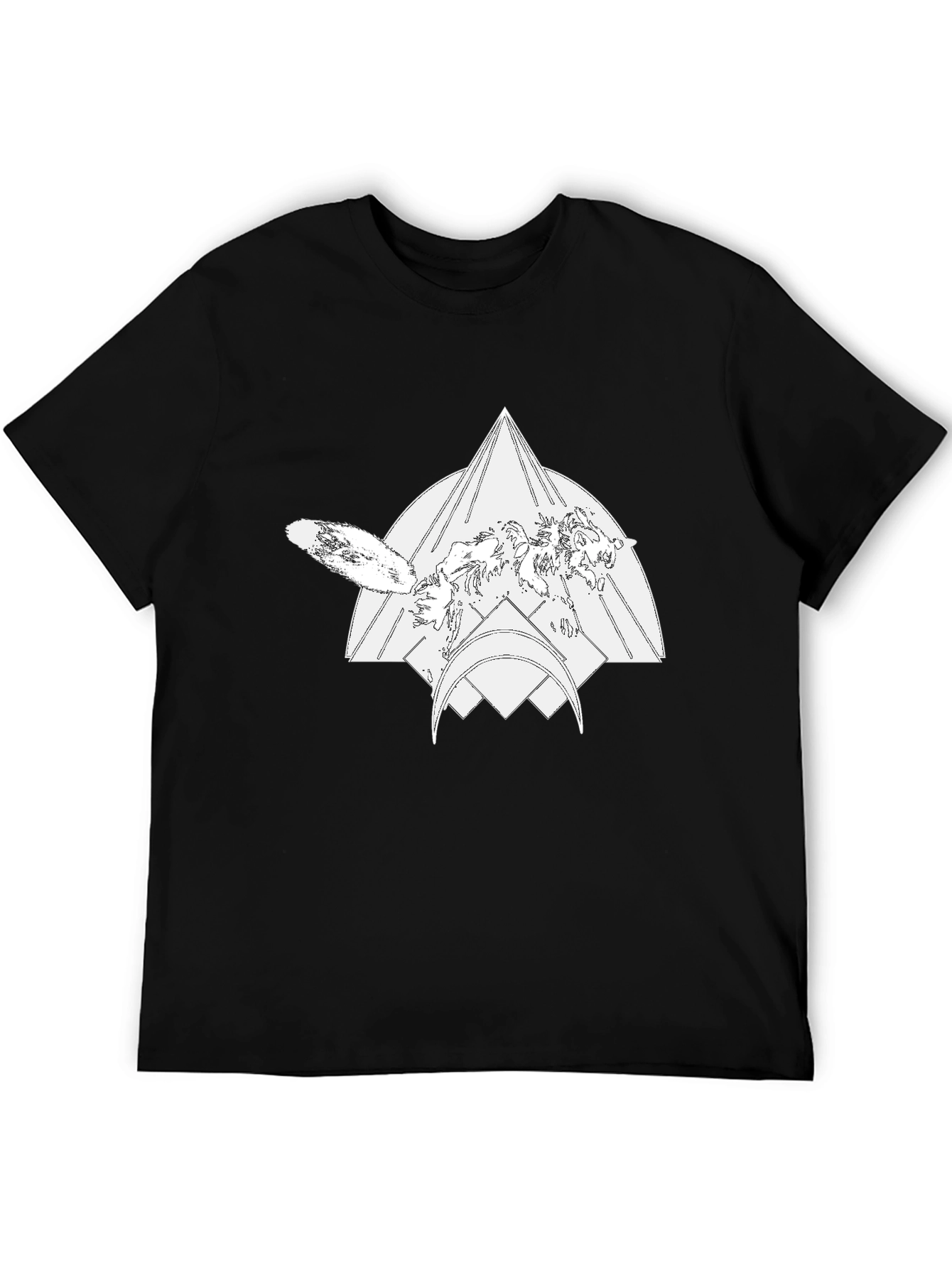 Geometric Wolf Graphic Black Tee