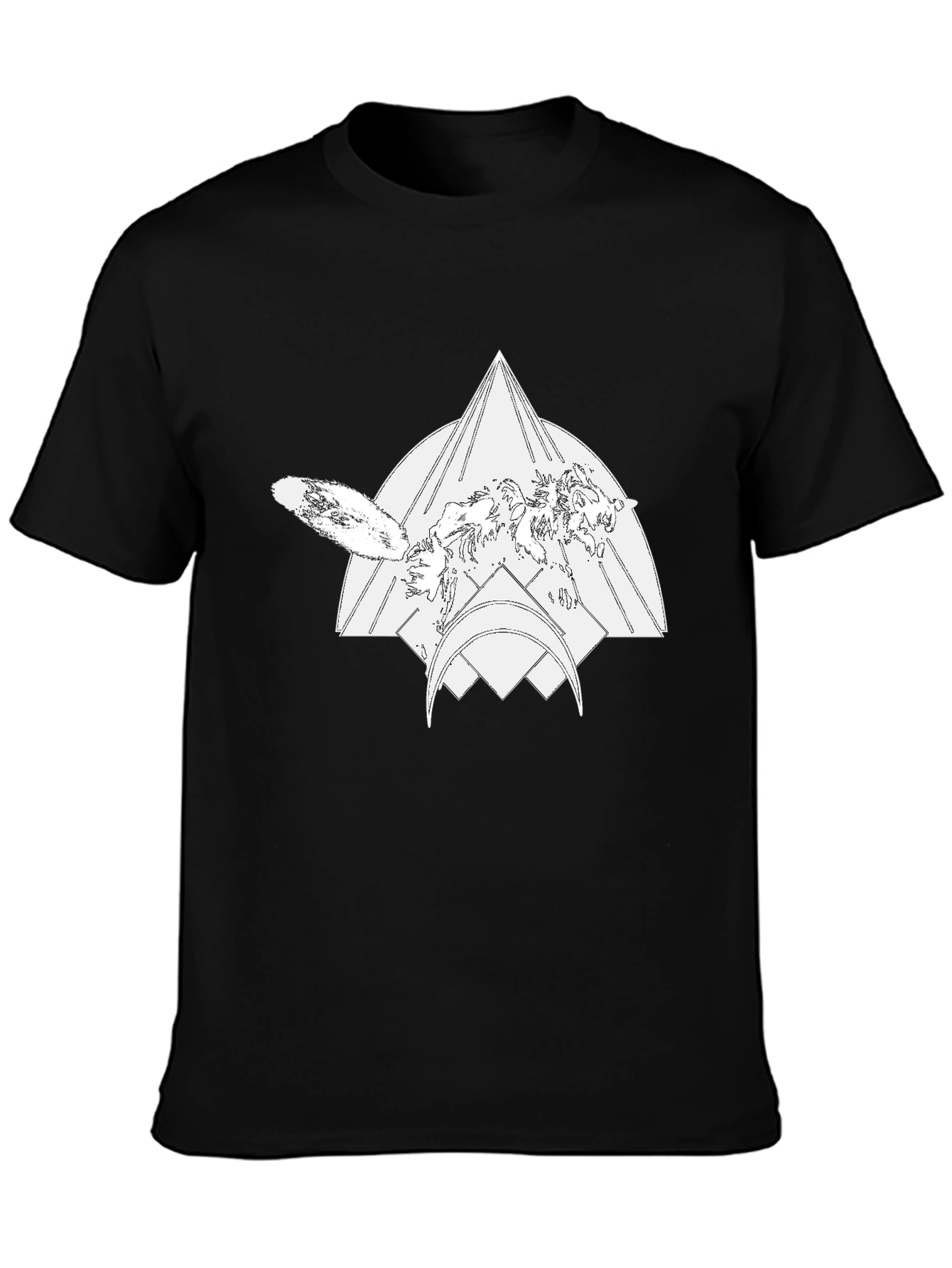 Geometric Wolf Graphic Black Tee