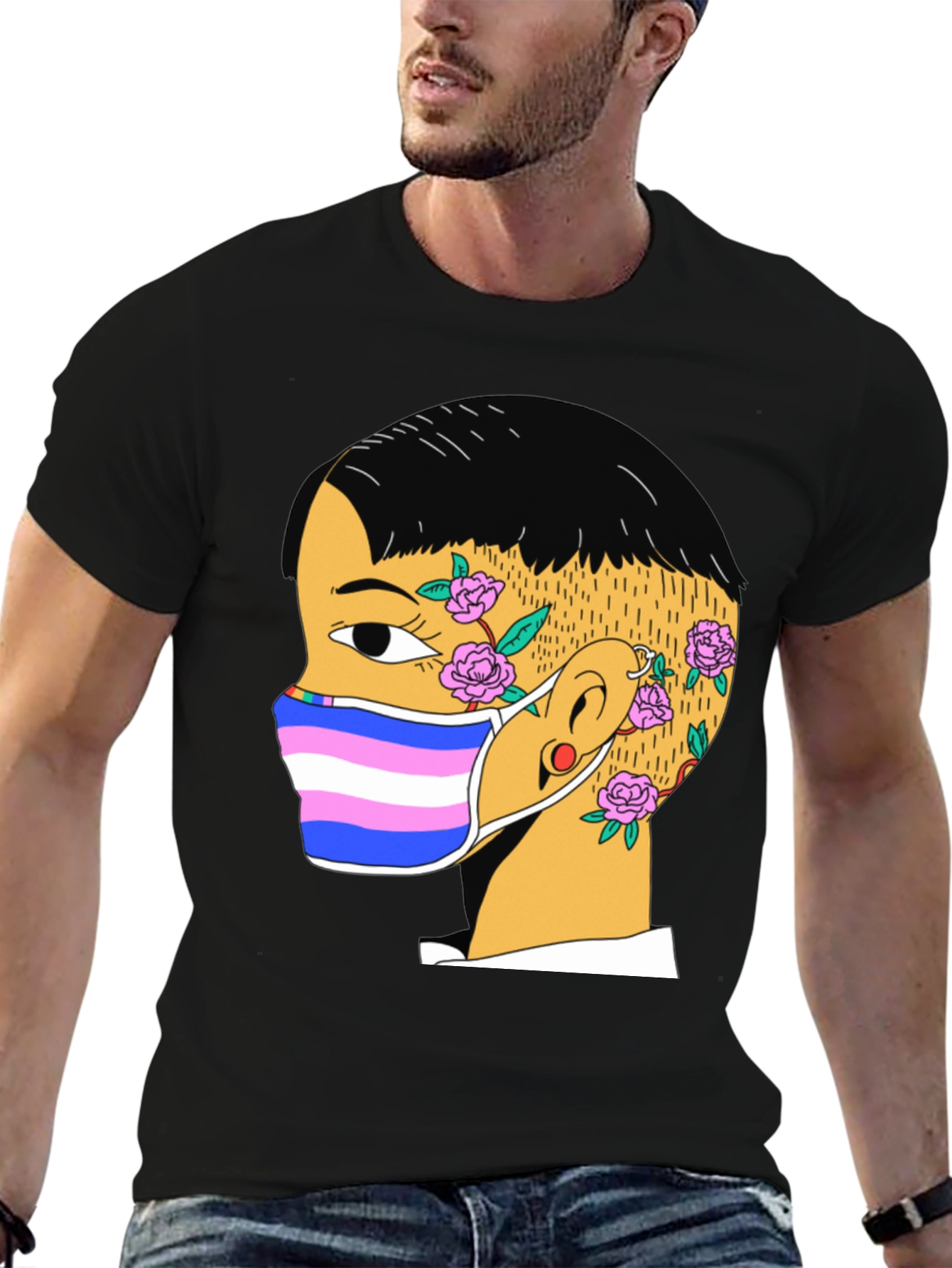 Graphic Tee with Trans Pride Mask Design