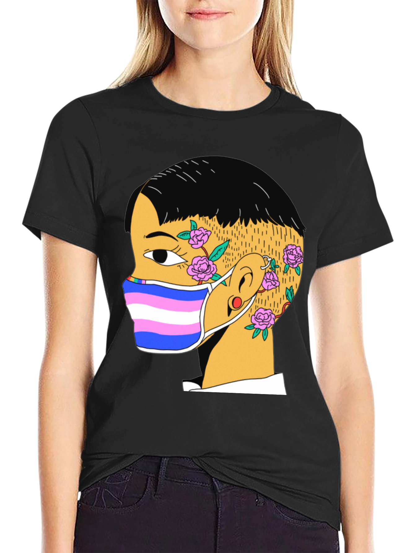 Graphic Tee with Trans Pride Mask Design