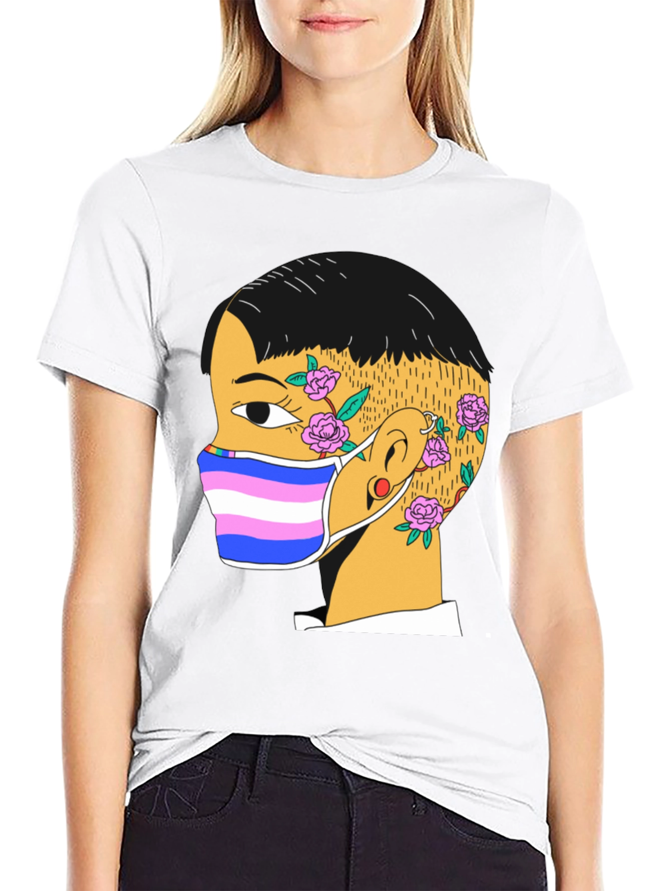Graphic Tee with Trans Pride Mask Design