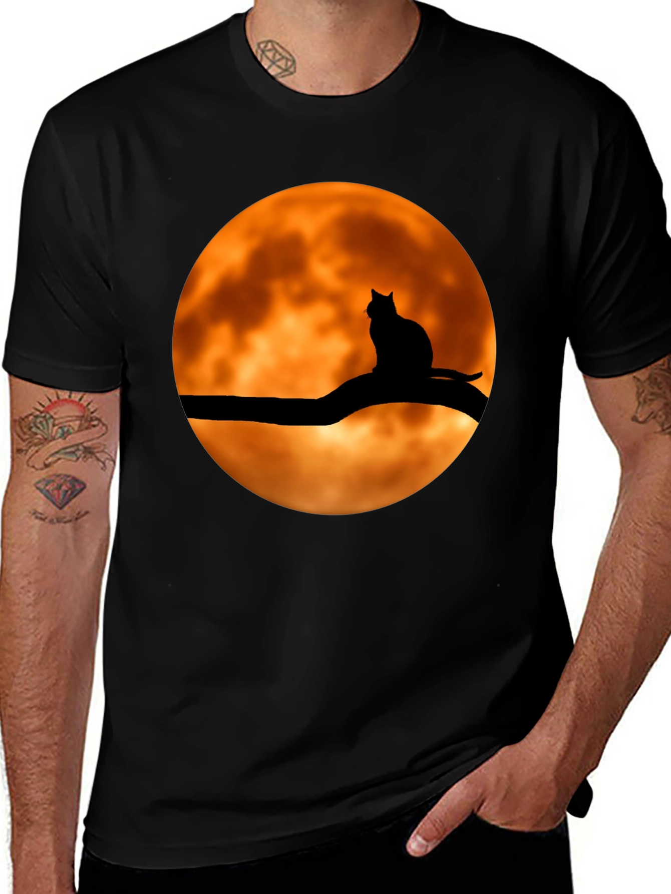 Spooky Cat on Moon Graphic Tee