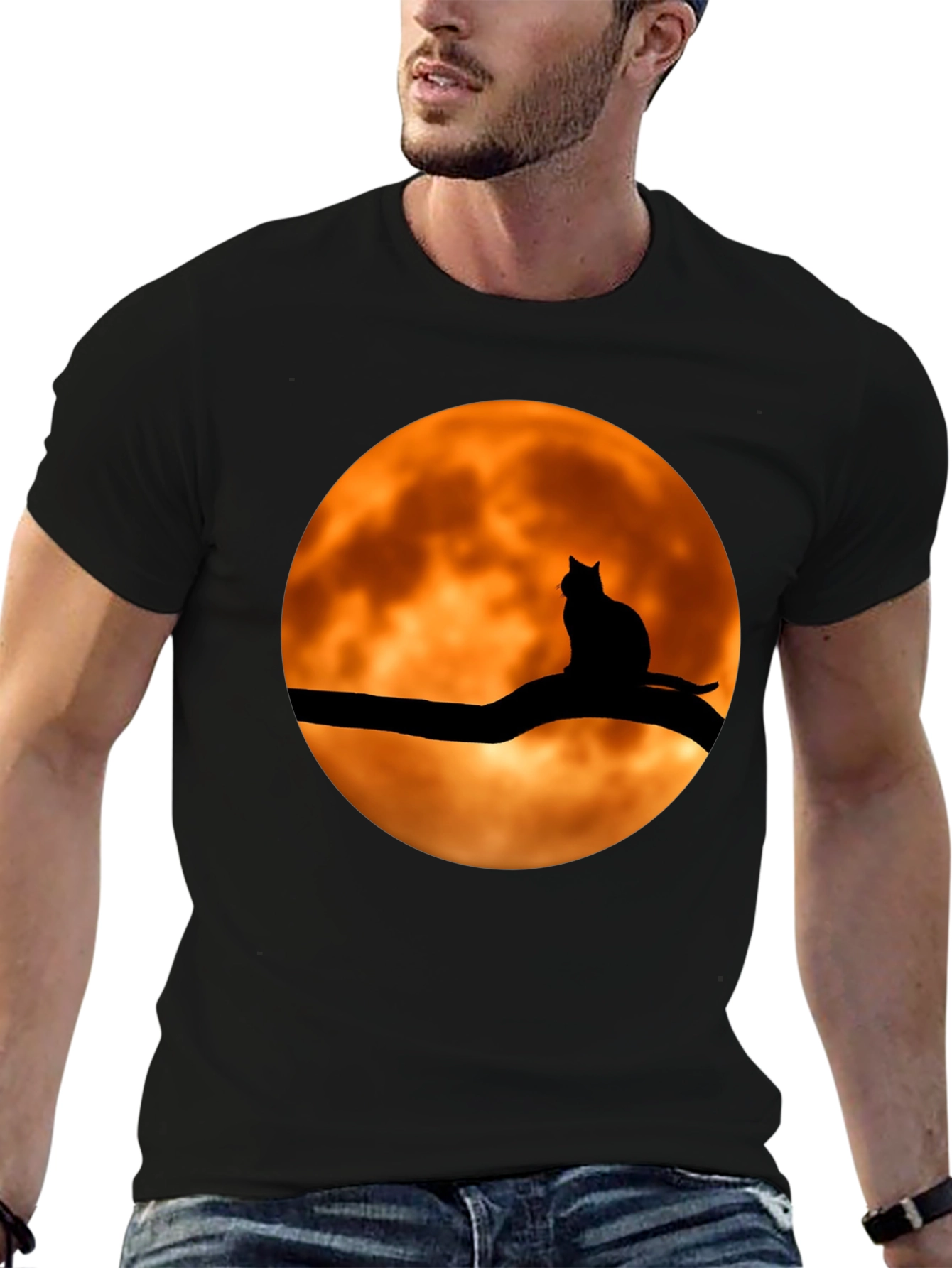Spooky Cat on Moon Graphic Tee