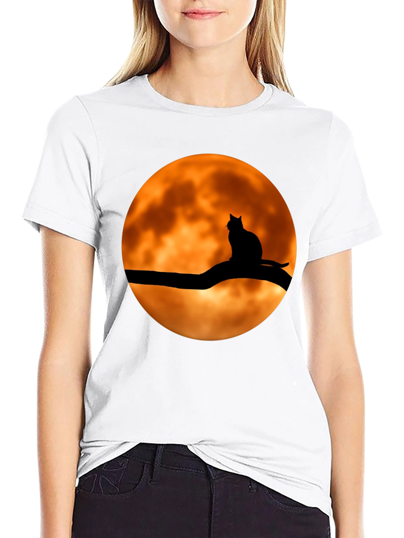 Spooky Cat on Moon Graphic Tee