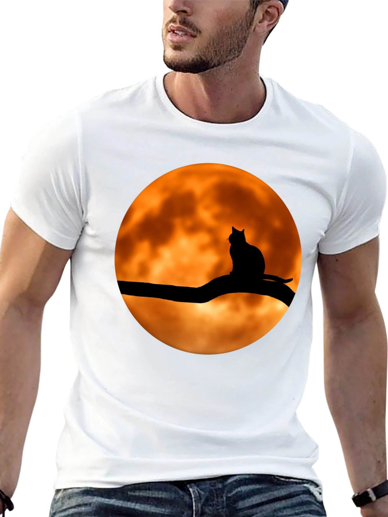 Spooky Cat on Moon Graphic Tee