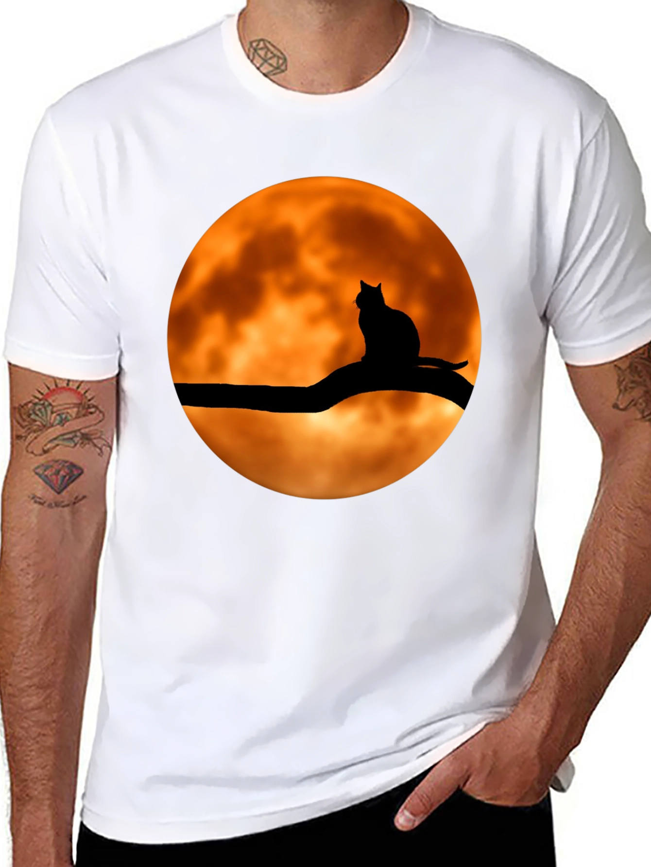 Spooky Cat on Moon Graphic Tee