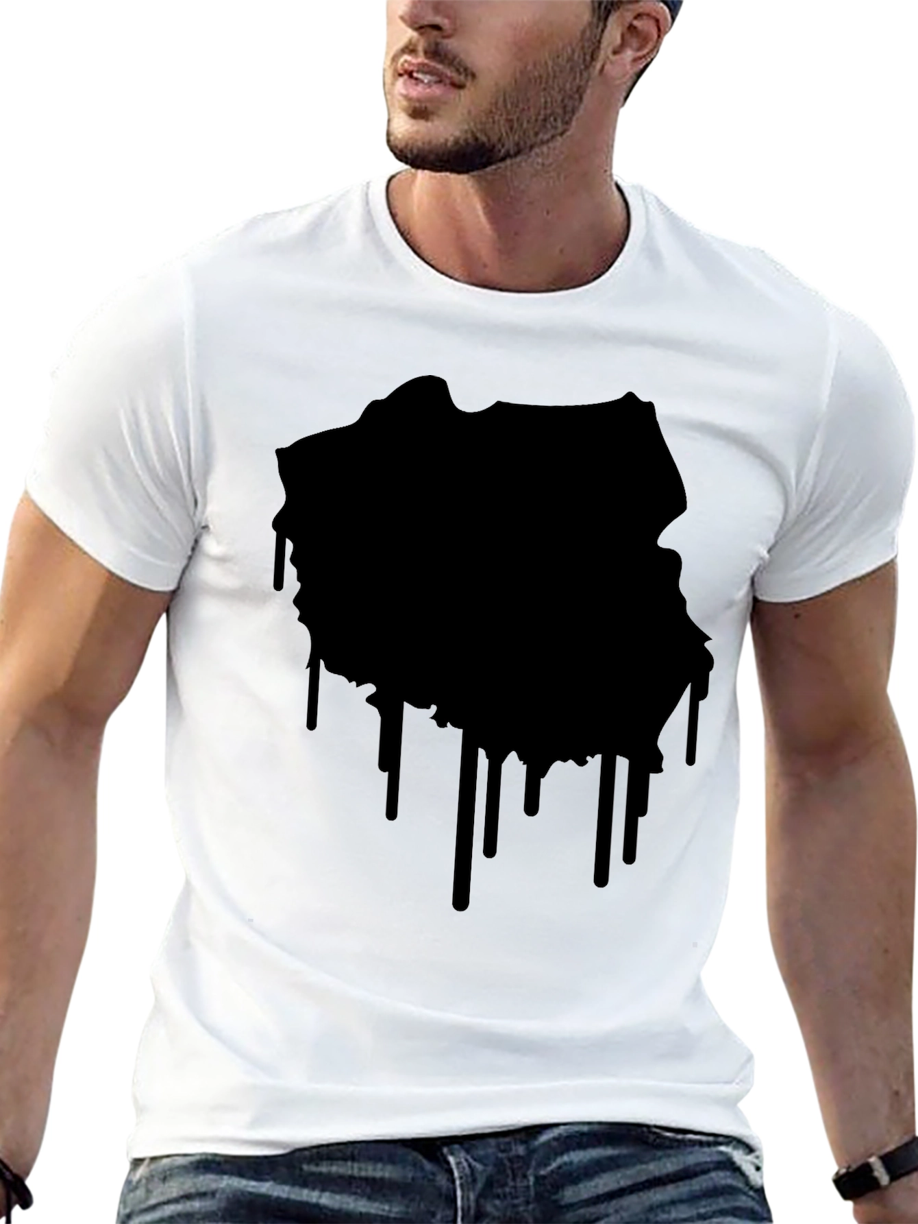 Black Drip Map Graphic Tee - Stylish Mens T-Shirt