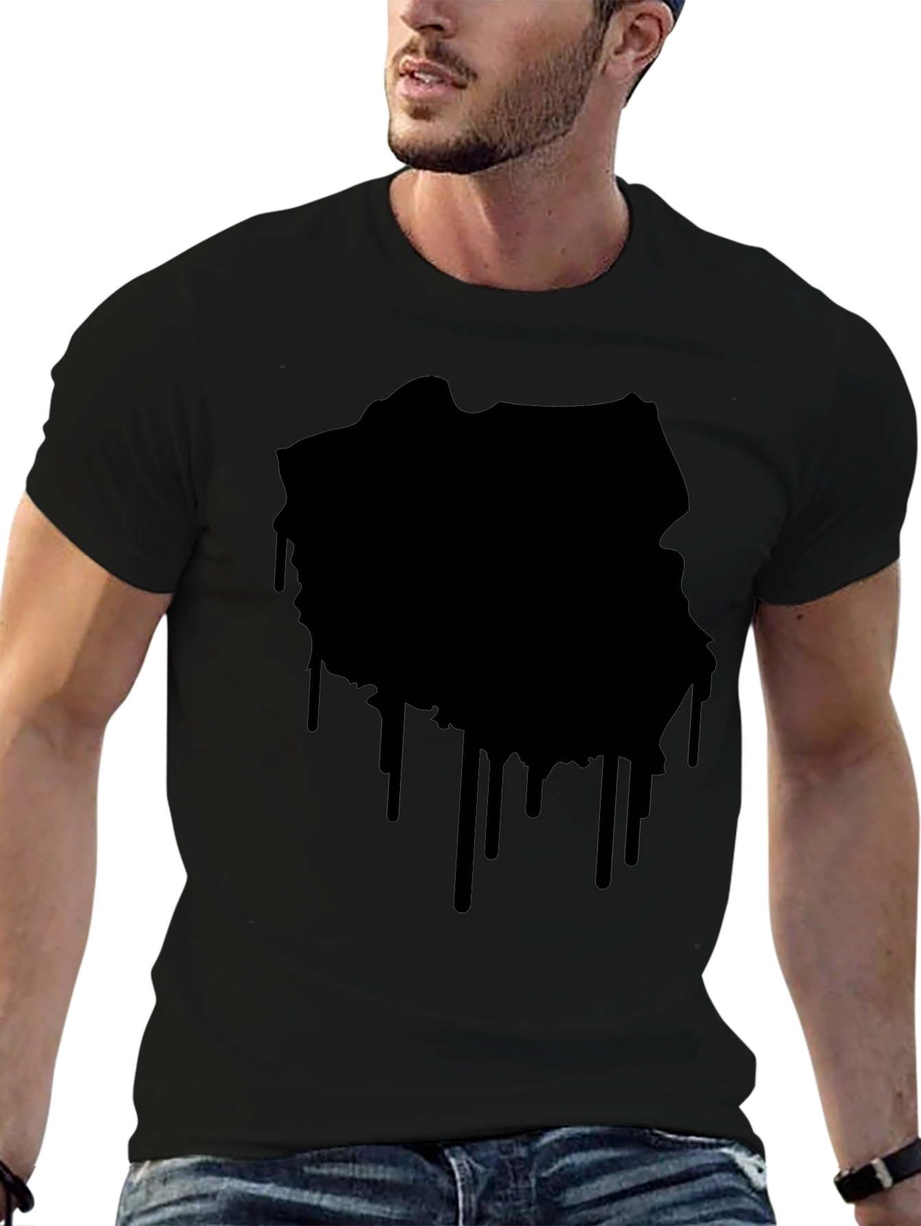 Black Drip Map Graphic Tee - Stylish Mens T-Shirt