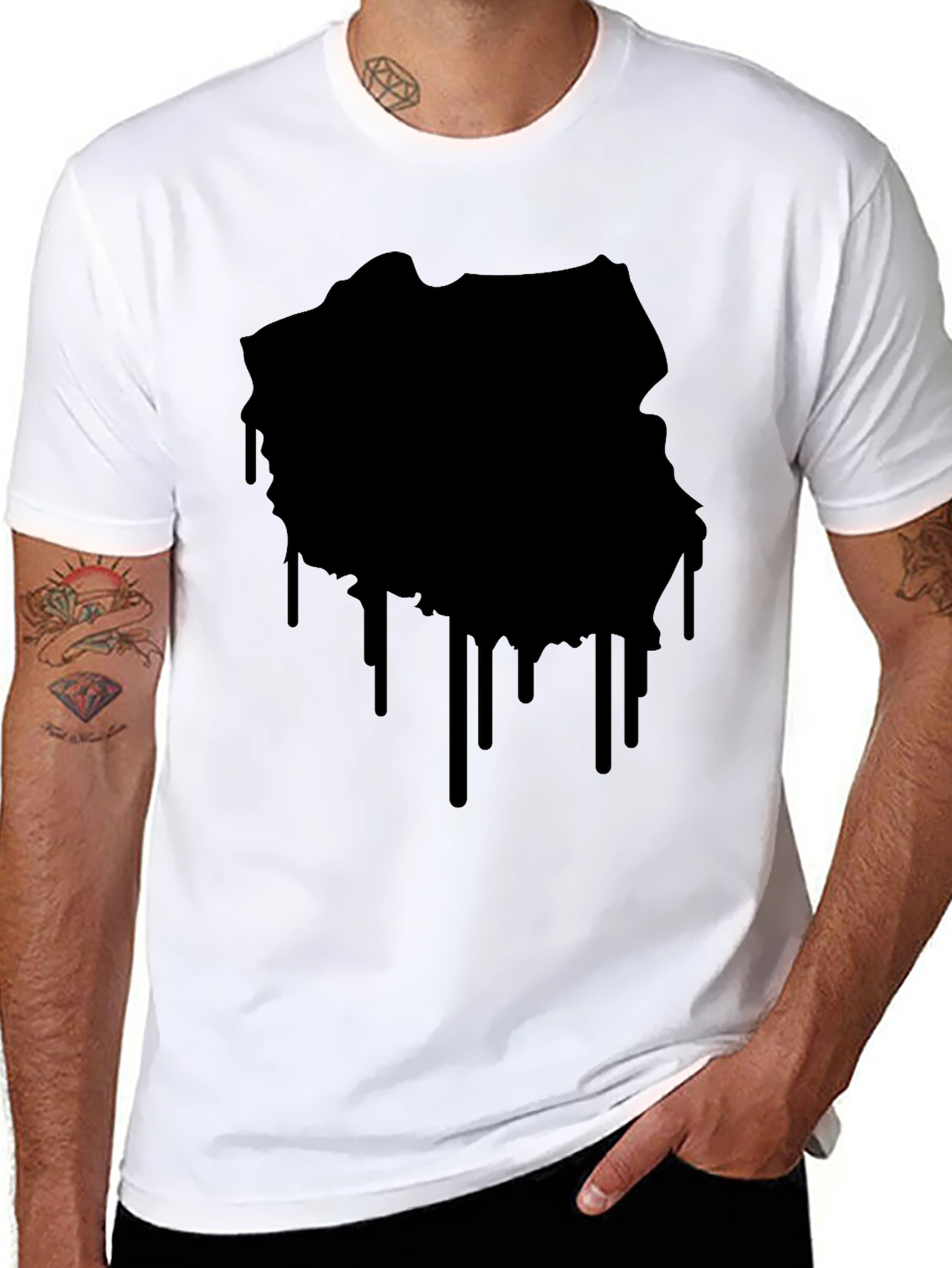 Black Drip Map Graphic Tee - Stylish Mens T-Shirt