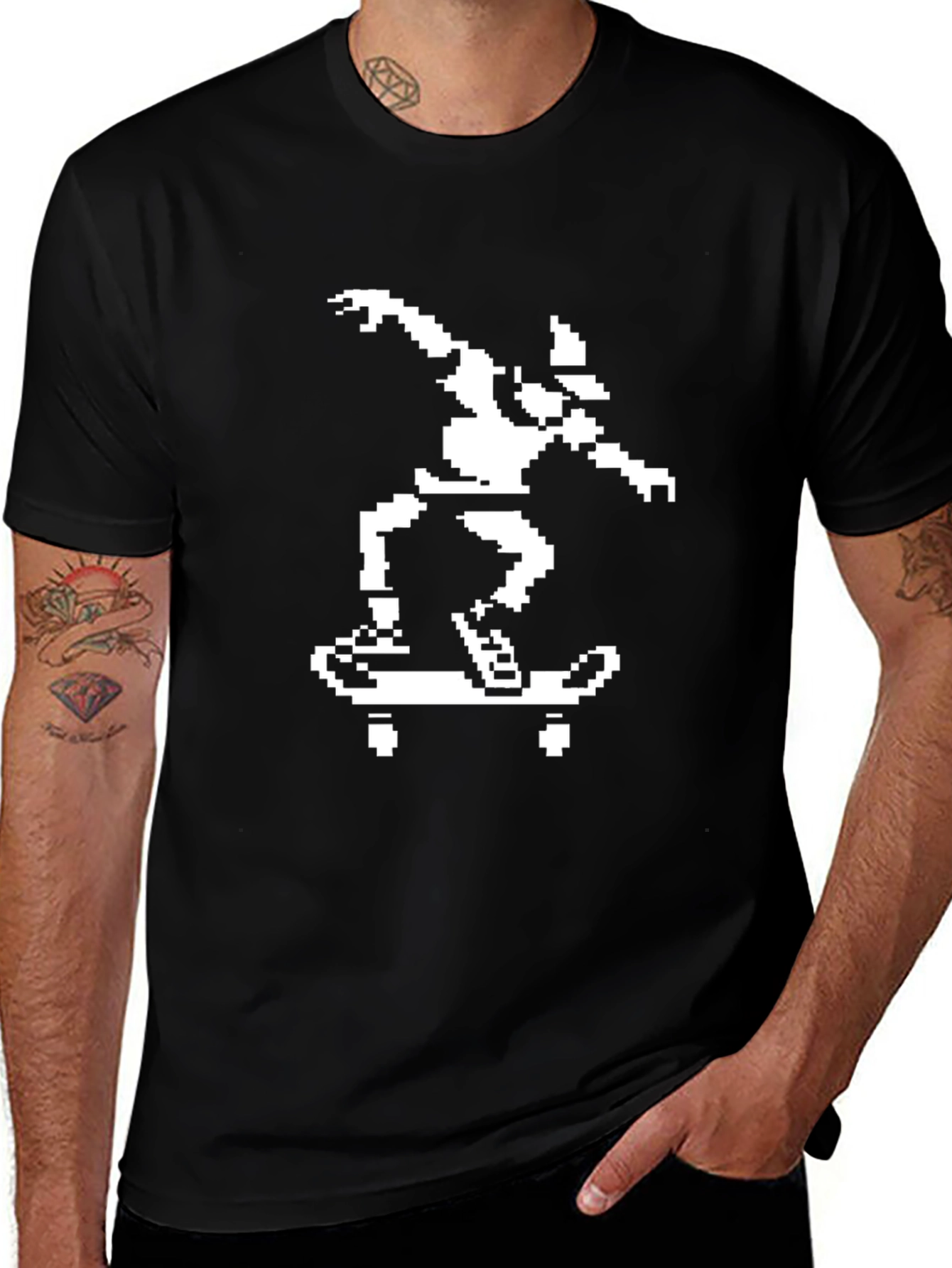 Pixel Skateboarder Black T-Shirt