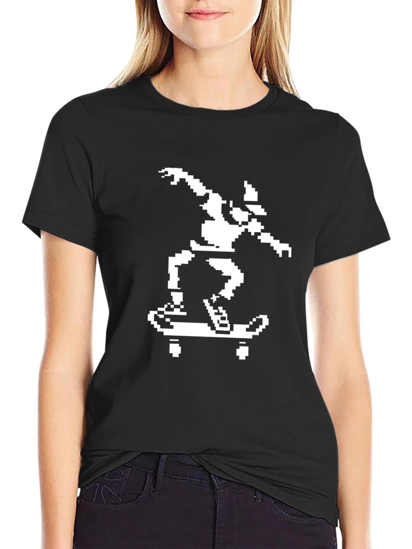 Pixel Skateboarder Black T-Shirt