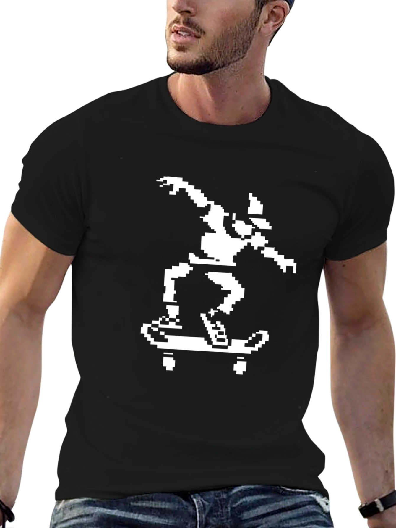 Pixel Skateboarder Black T-Shirt