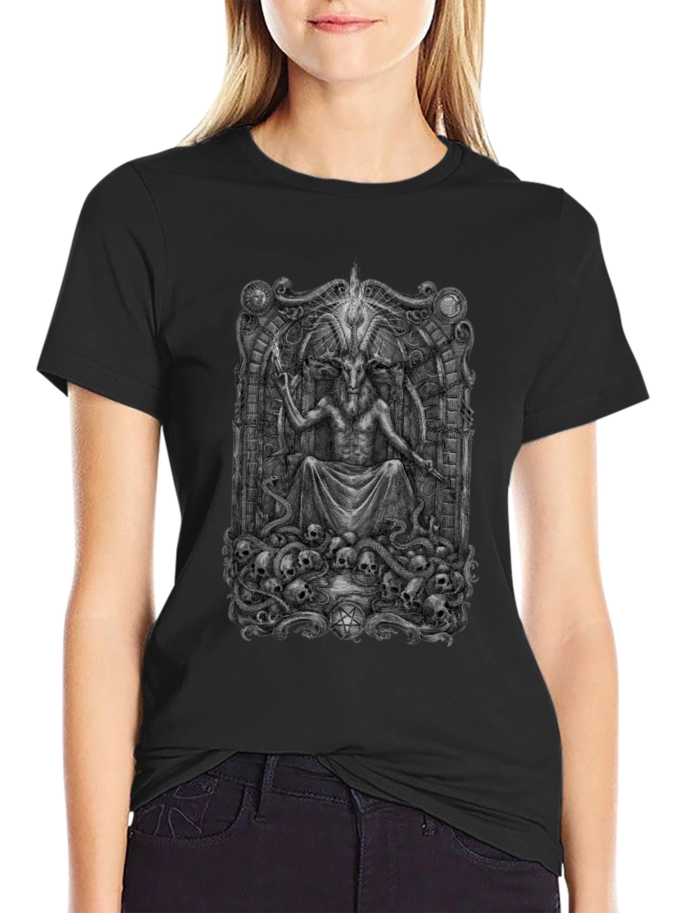 Baphomet Throne Graphic T-Shirt - Occult Style