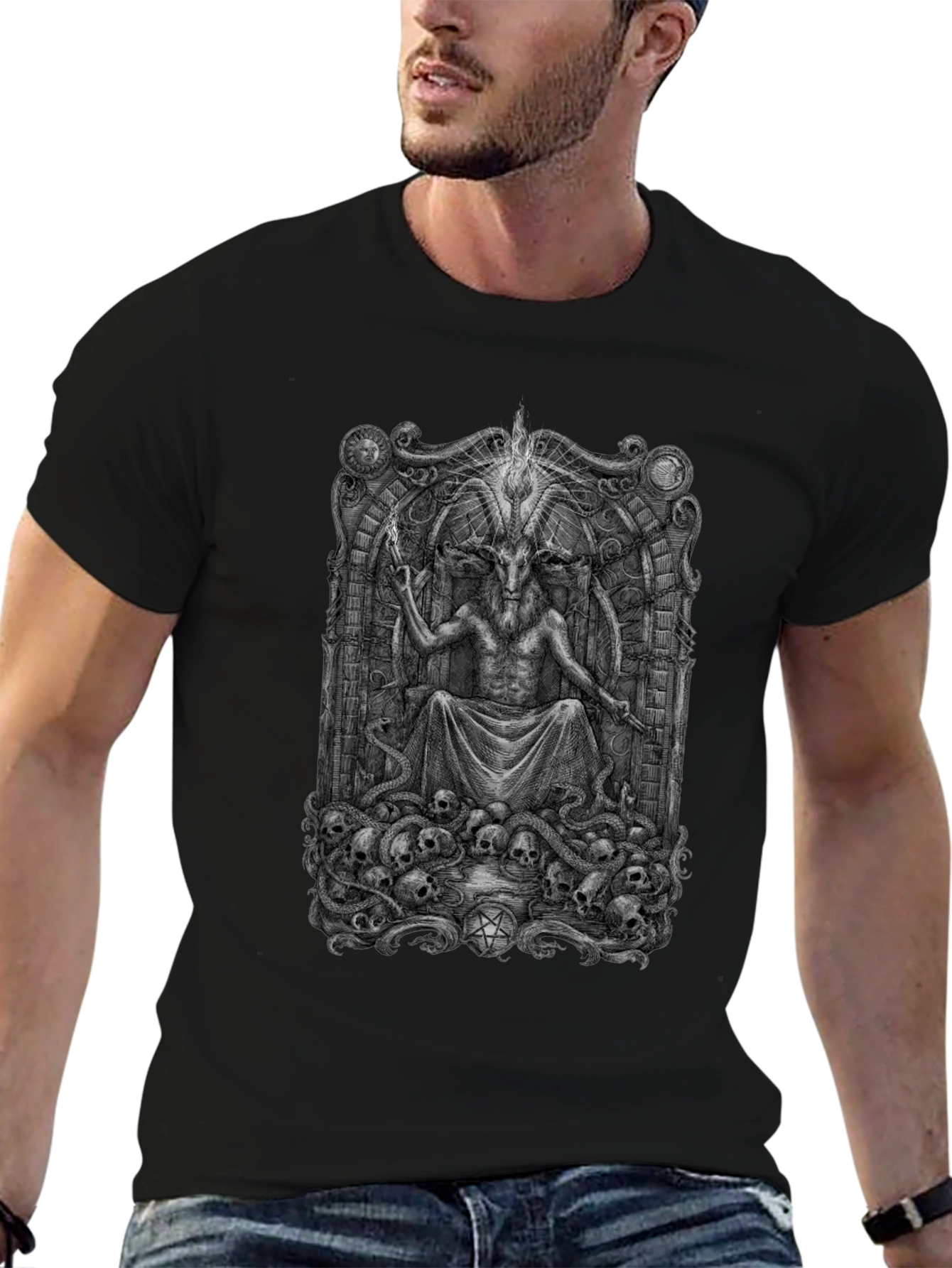 Baphomet Throne Graphic T-Shirt - Occult Style