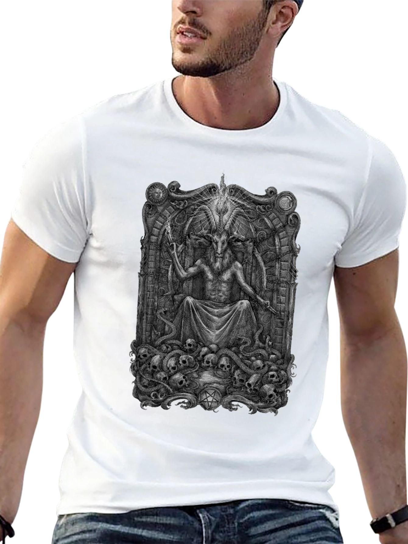 Baphomet Throne Graphic T-Shirt - Occult Style