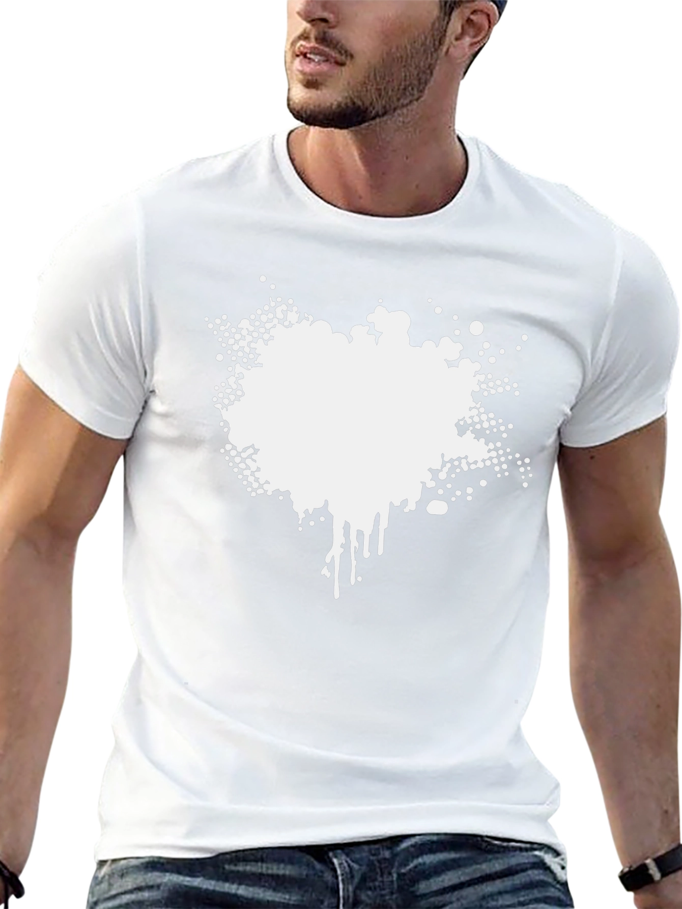 Mens Black Graphic Tee - Abstract White Print