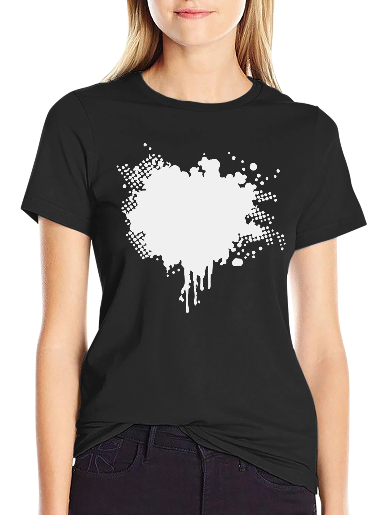 Mens Black Graphic Tee - Abstract White Print