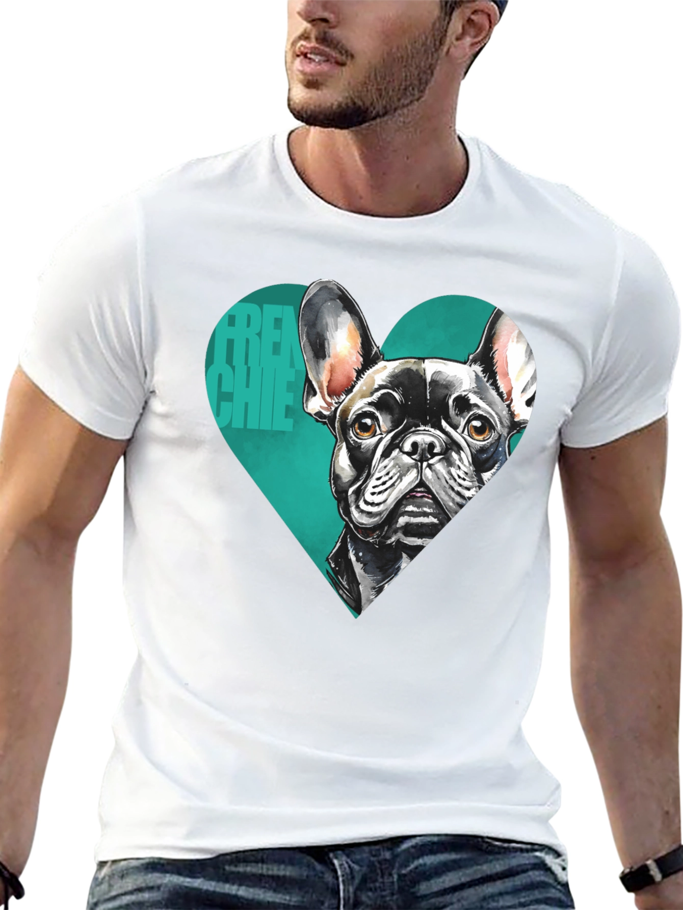 French Bulldog Tee: Heart Graphic Black T-Shirt