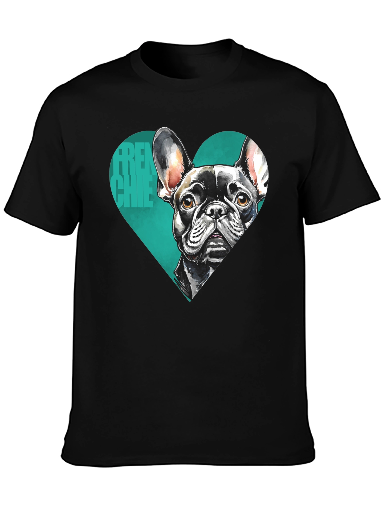French Bulldog Tee: Heart Graphic Black T-Shirt