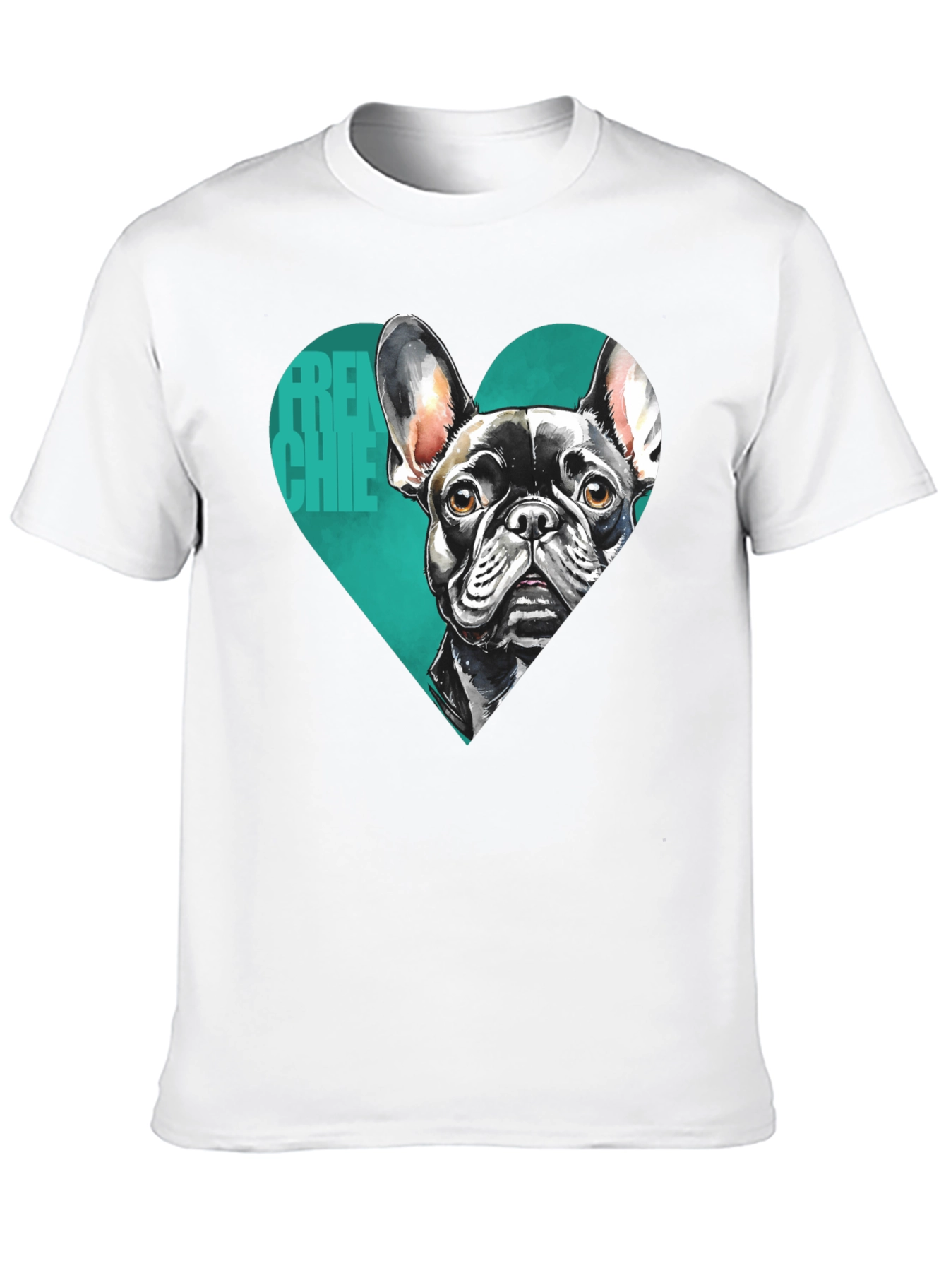 French Bulldog Tee: Heart Graphic Black T-Shirt