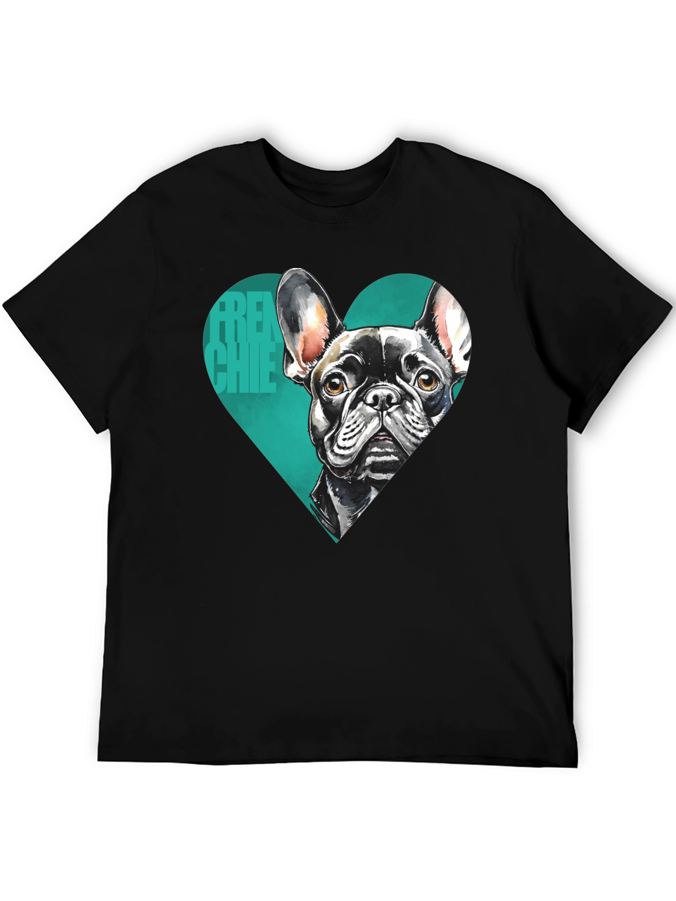 French Bulldog Tee: Heart Graphic Black T-Shirt