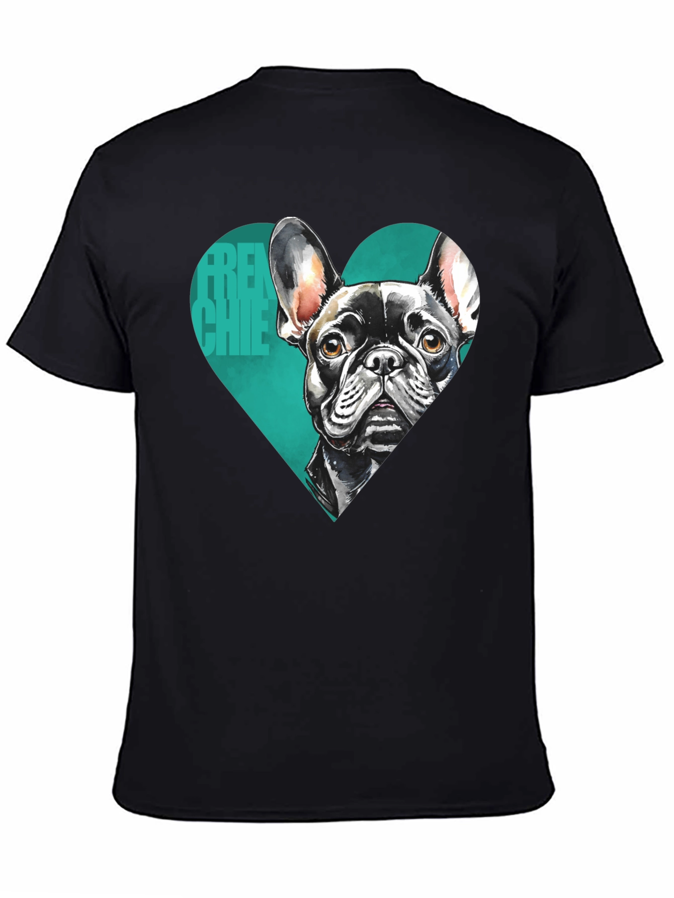 French Bulldog Tee: Heart Graphic Black T-Shirt