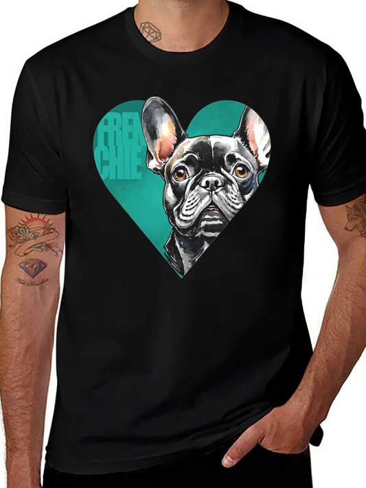 French Bulldog Tee: Heart Graphic Black T-Shirt