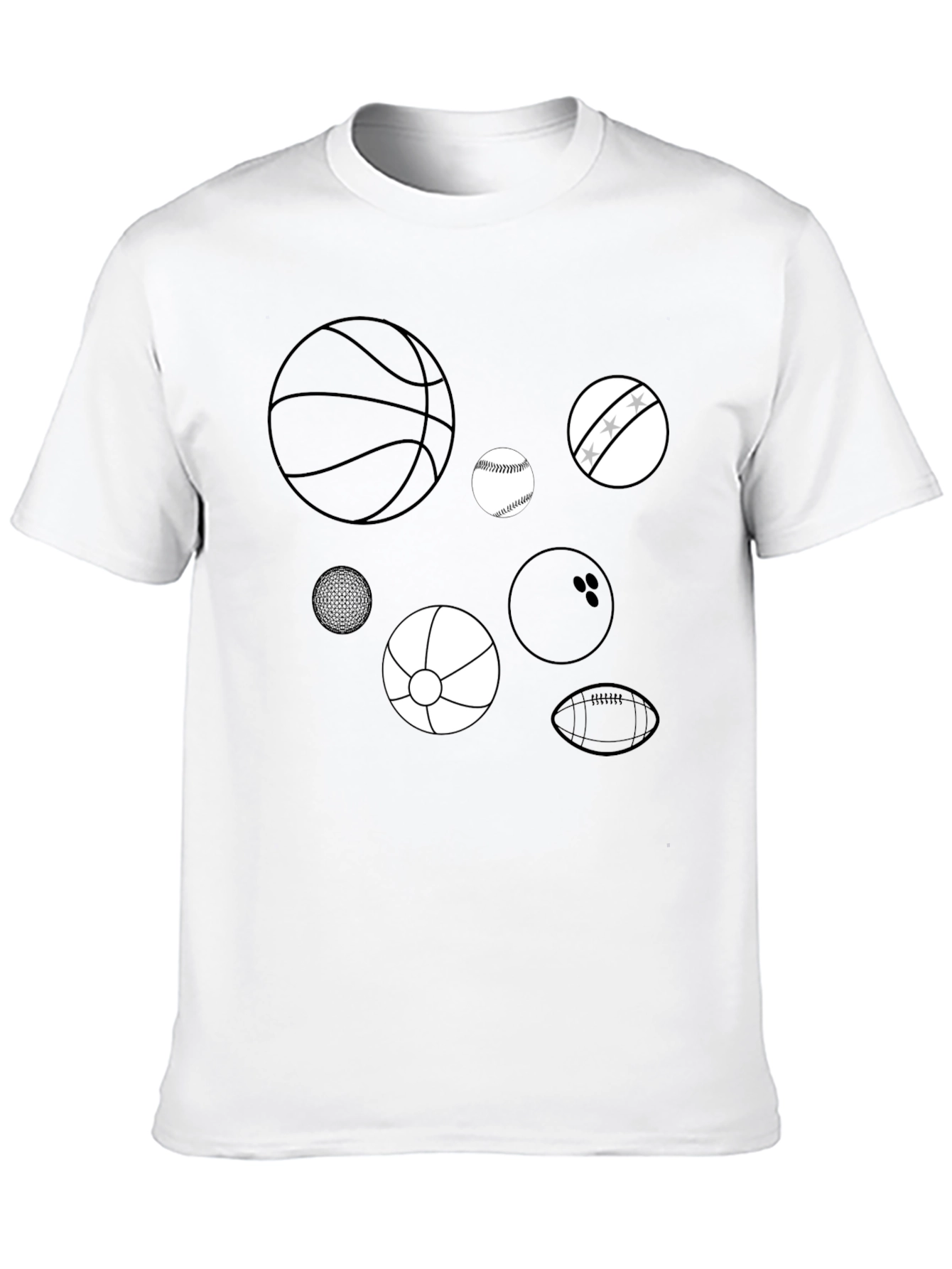 Sports Balls Graphic Print Black T-Shirt