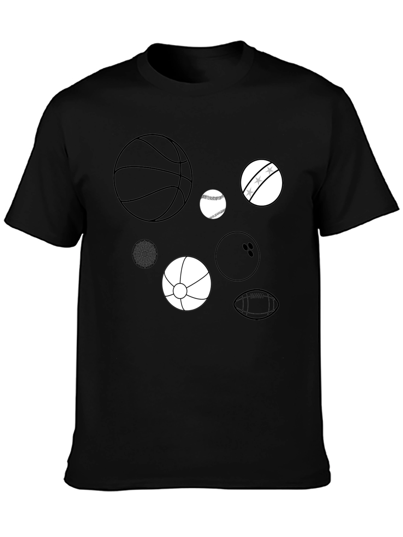 Sports Balls Graphic Print Black T-Shirt