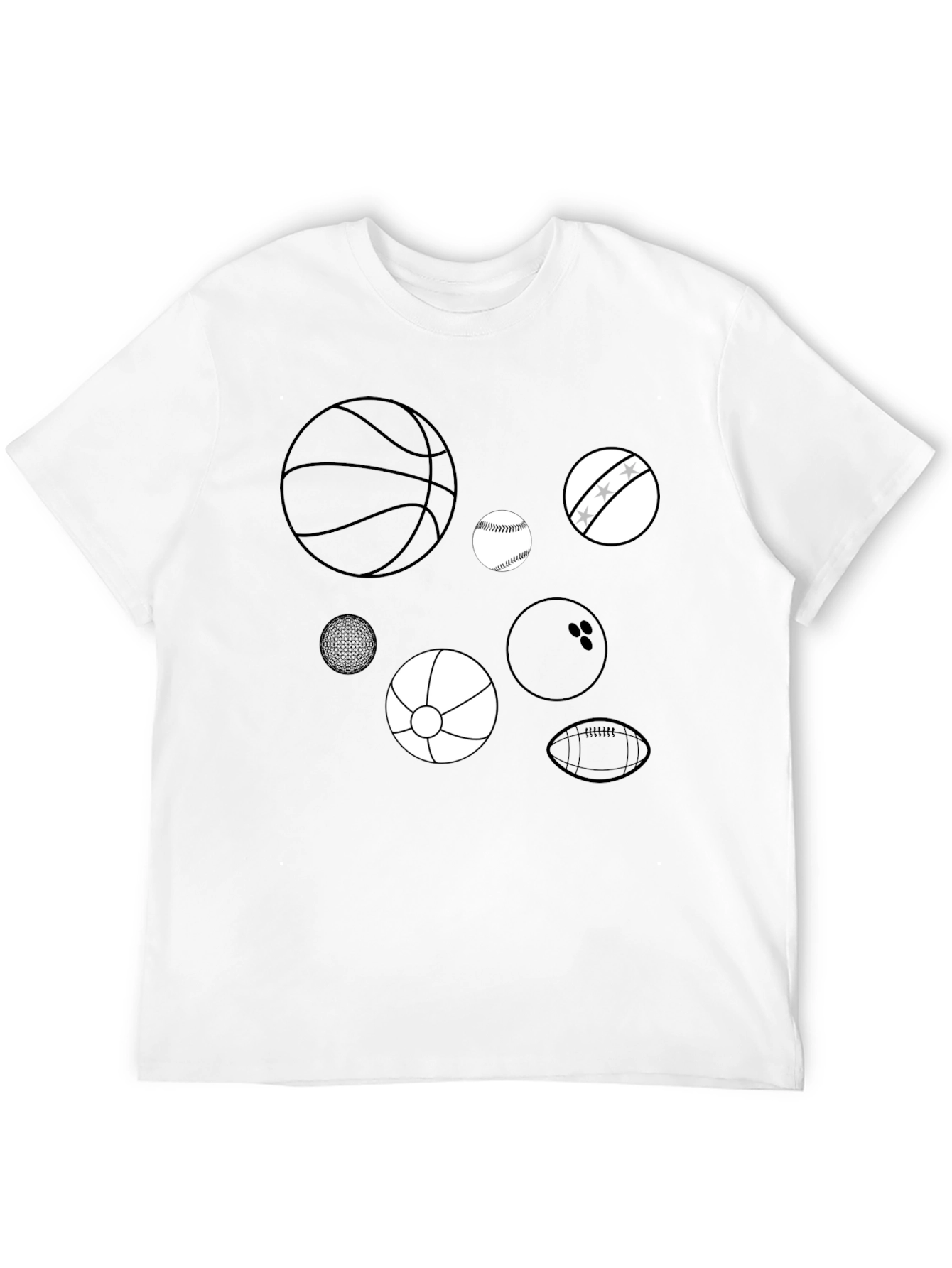Sports Balls Graphic Print Black T-Shirt
