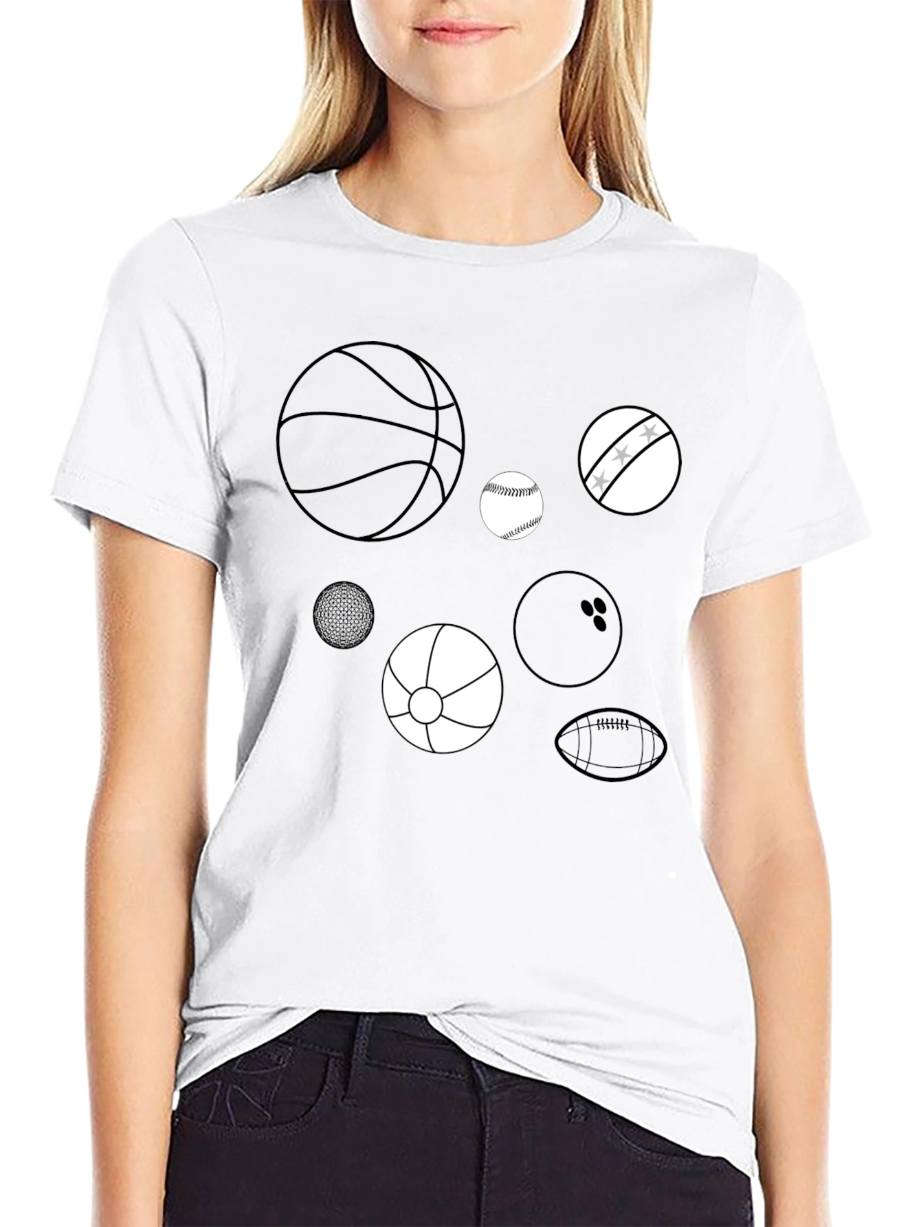 Sports Balls Graphic Print Black T-Shirt