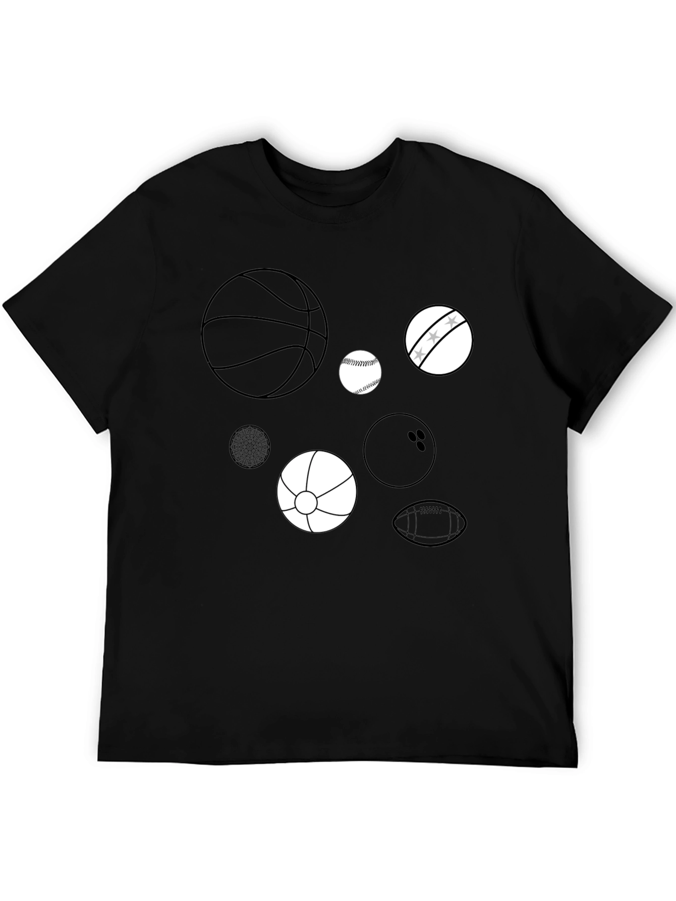 Sports Balls Graphic Print Black T-Shirt