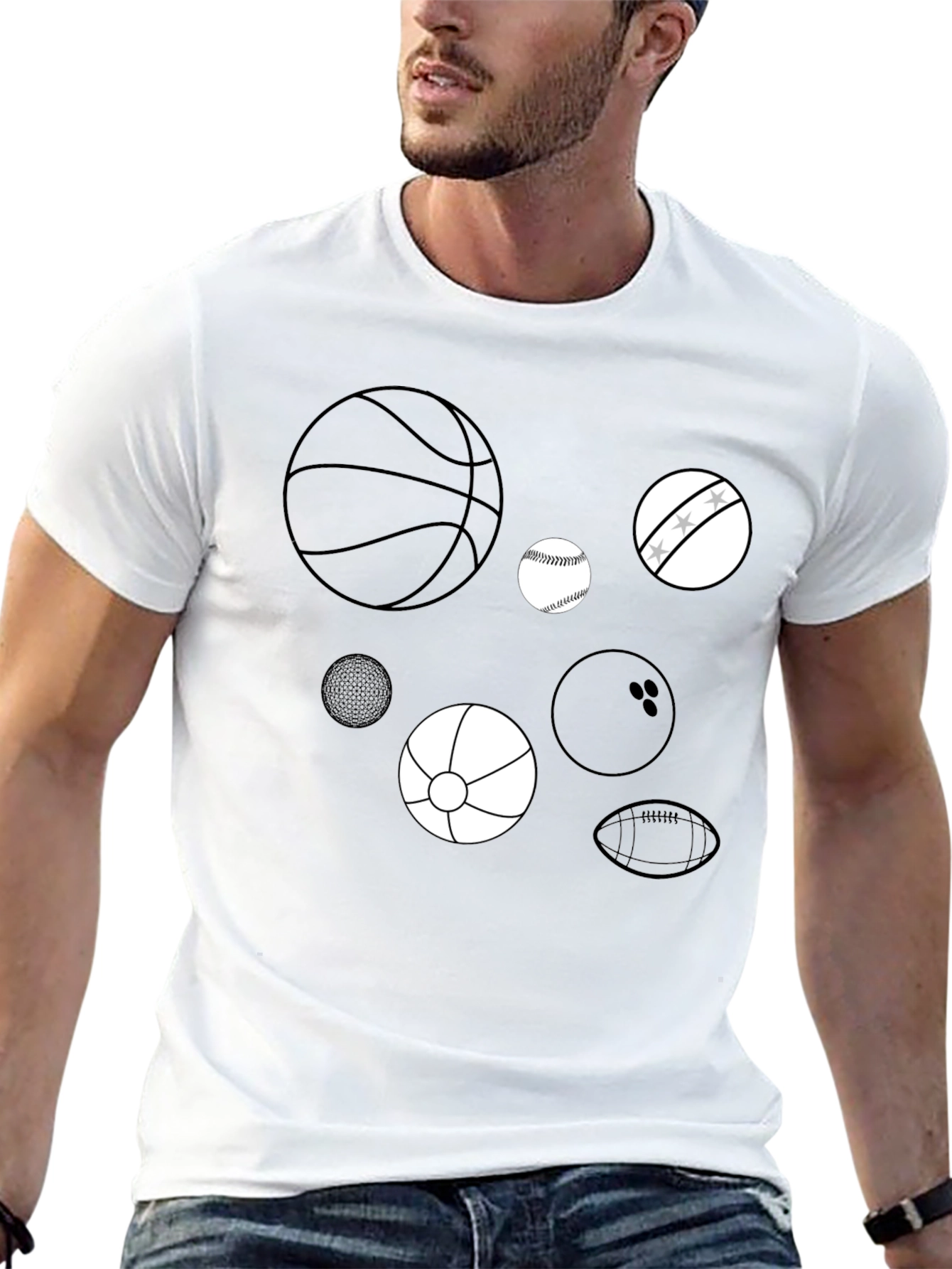 Sports Balls Graphic Print Black T-Shirt