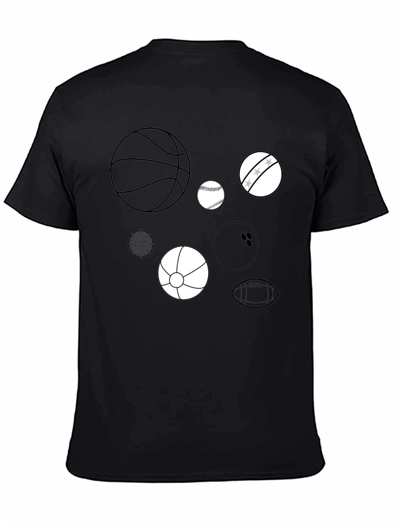 Sports Balls Graphic Print Black T-Shirt