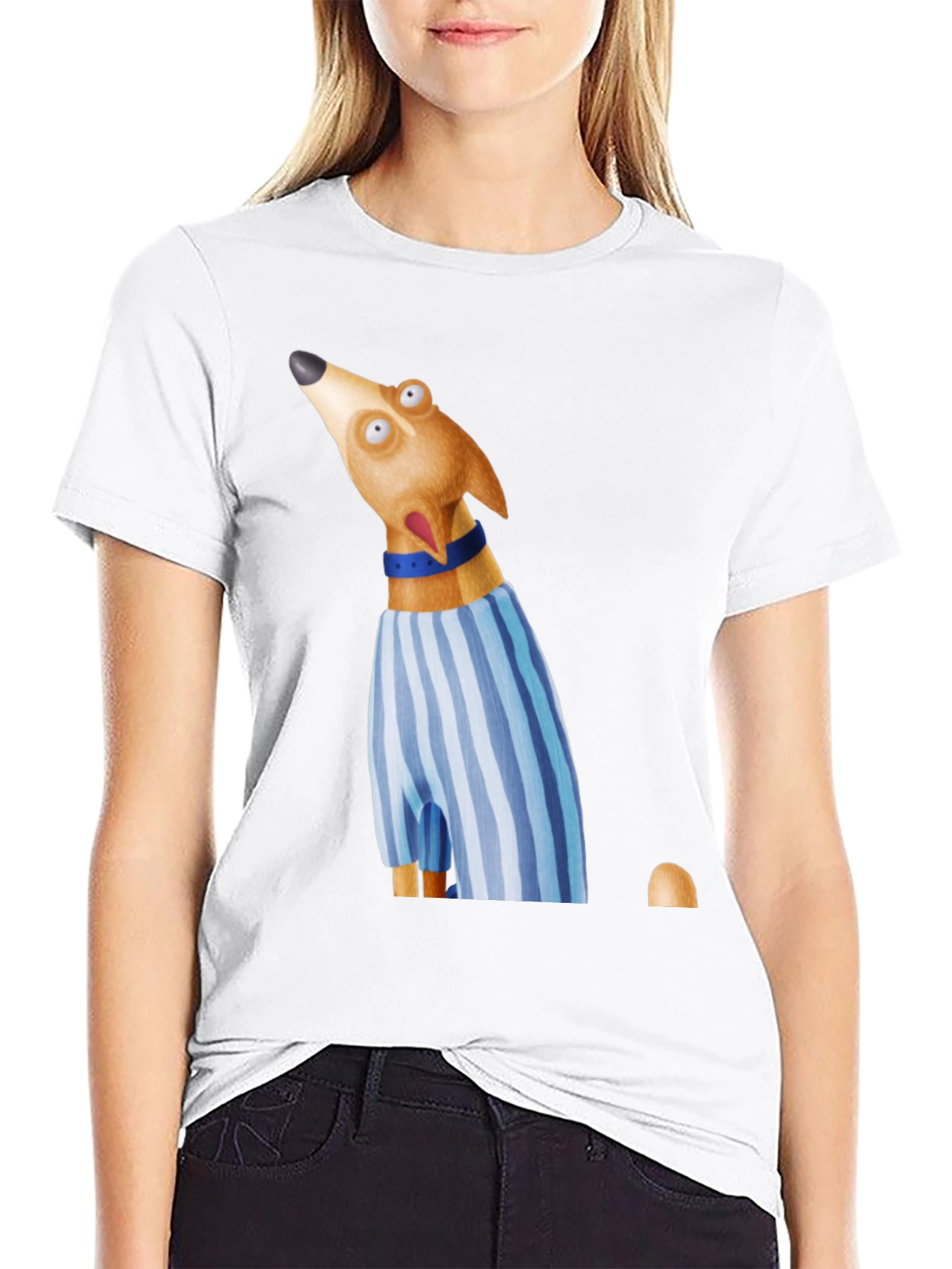 Dog Cartoon Graphic Print Crew Neck T-Shirt