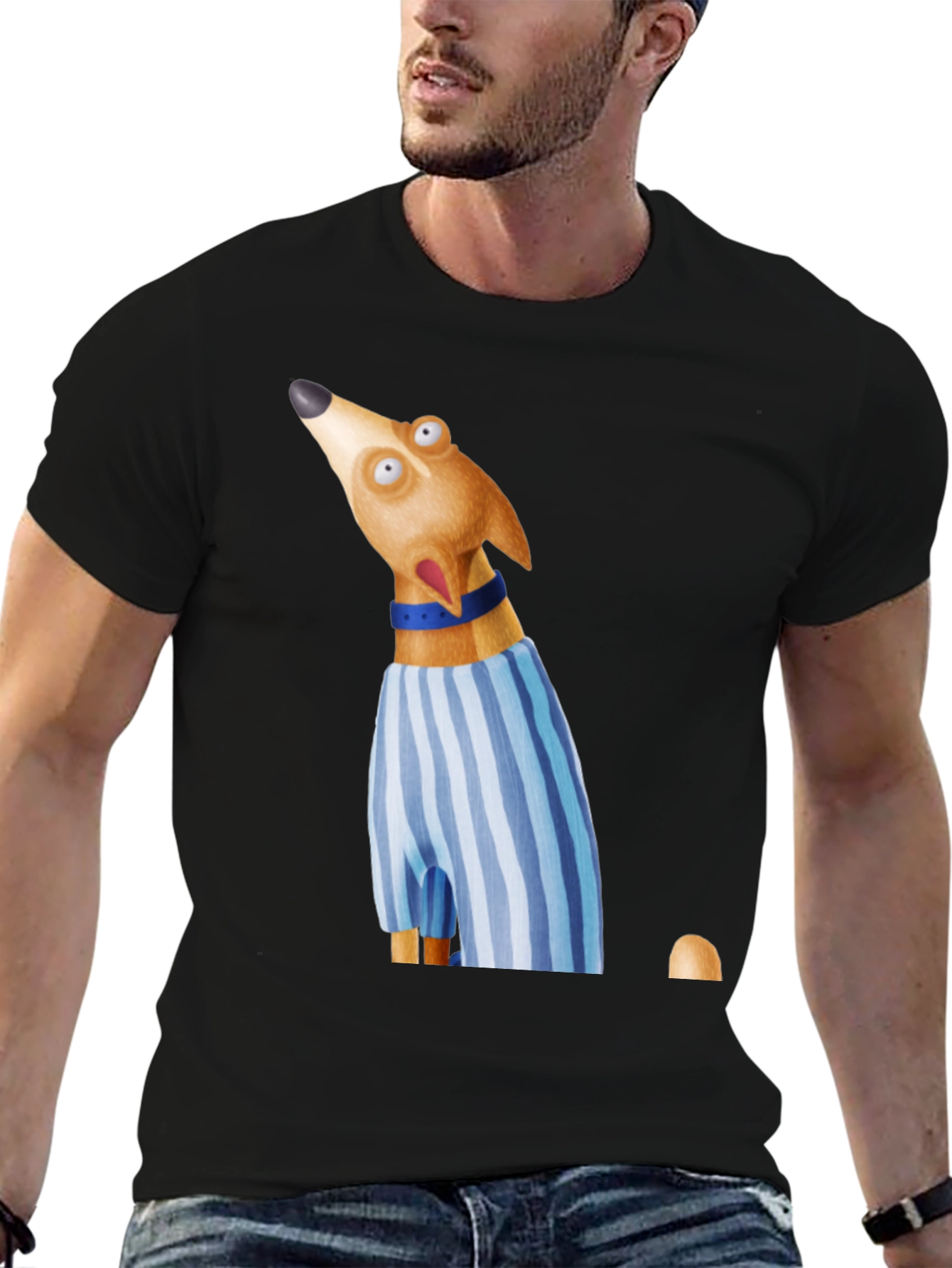 Dog Cartoon Graphic Print Crew Neck T-Shirt