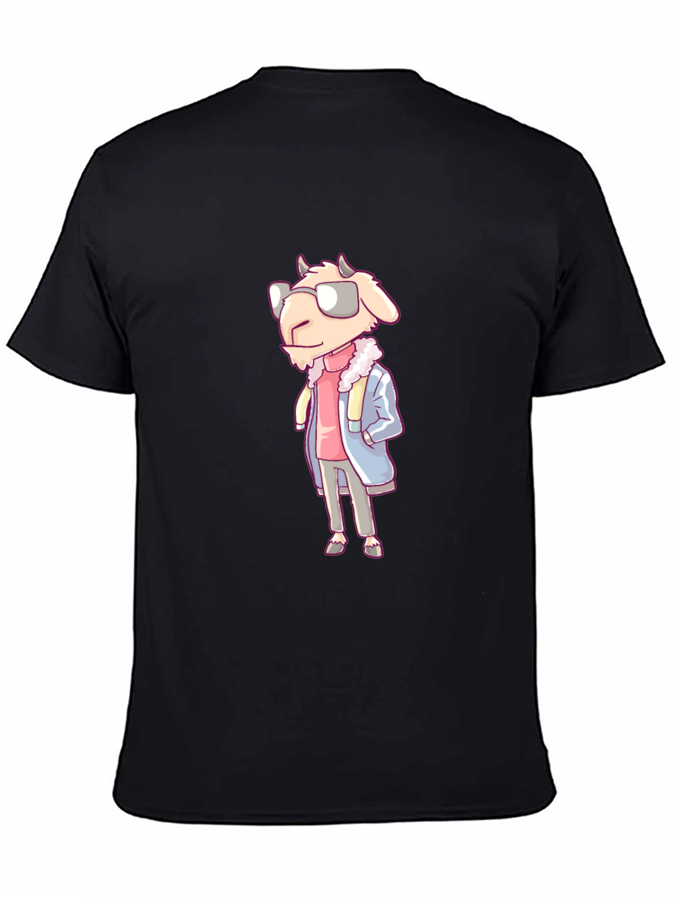 Cool Goat Cartoon Graphic Black T-Shirt