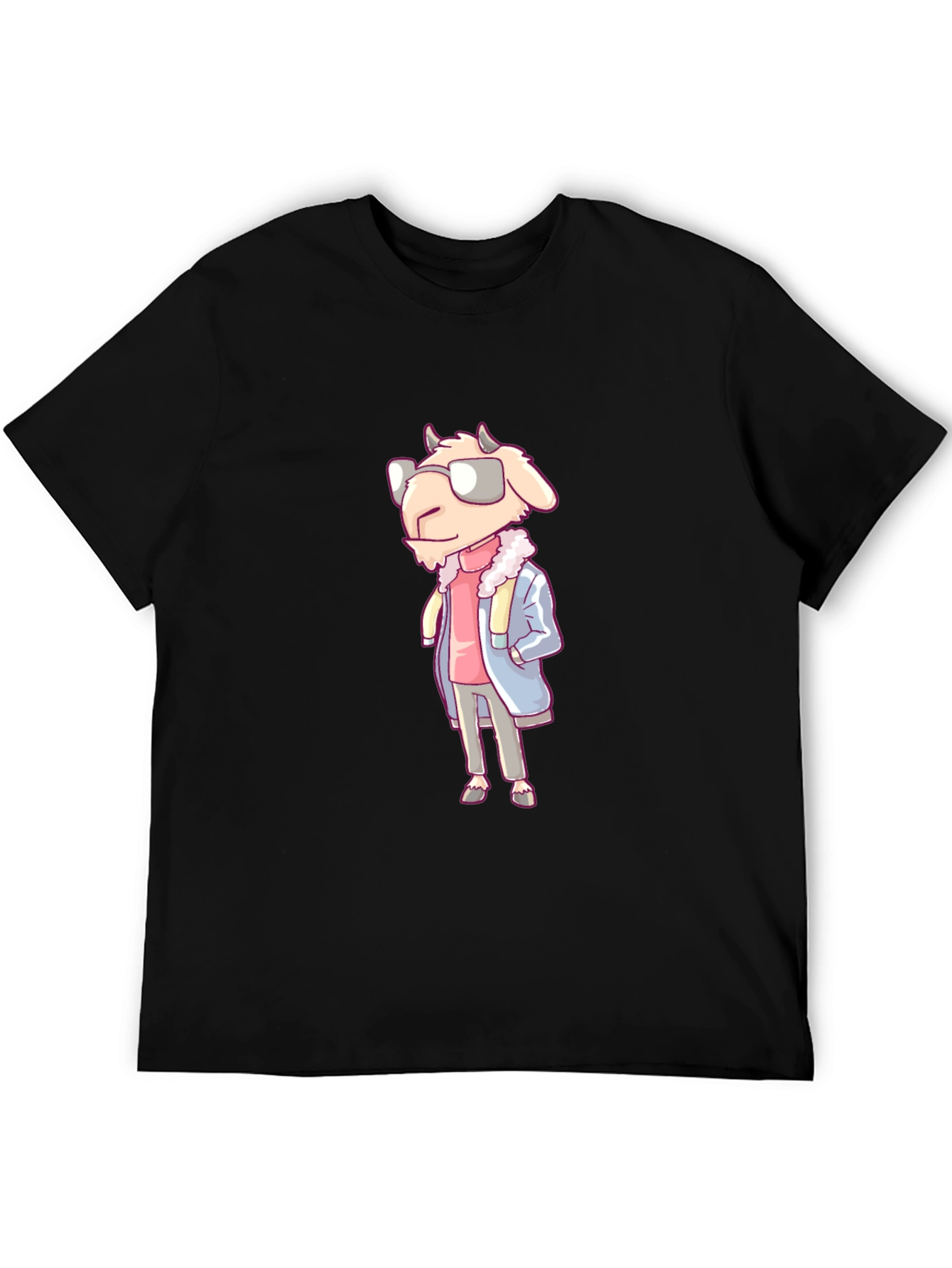 Cool Goat Cartoon Graphic Black T-Shirt